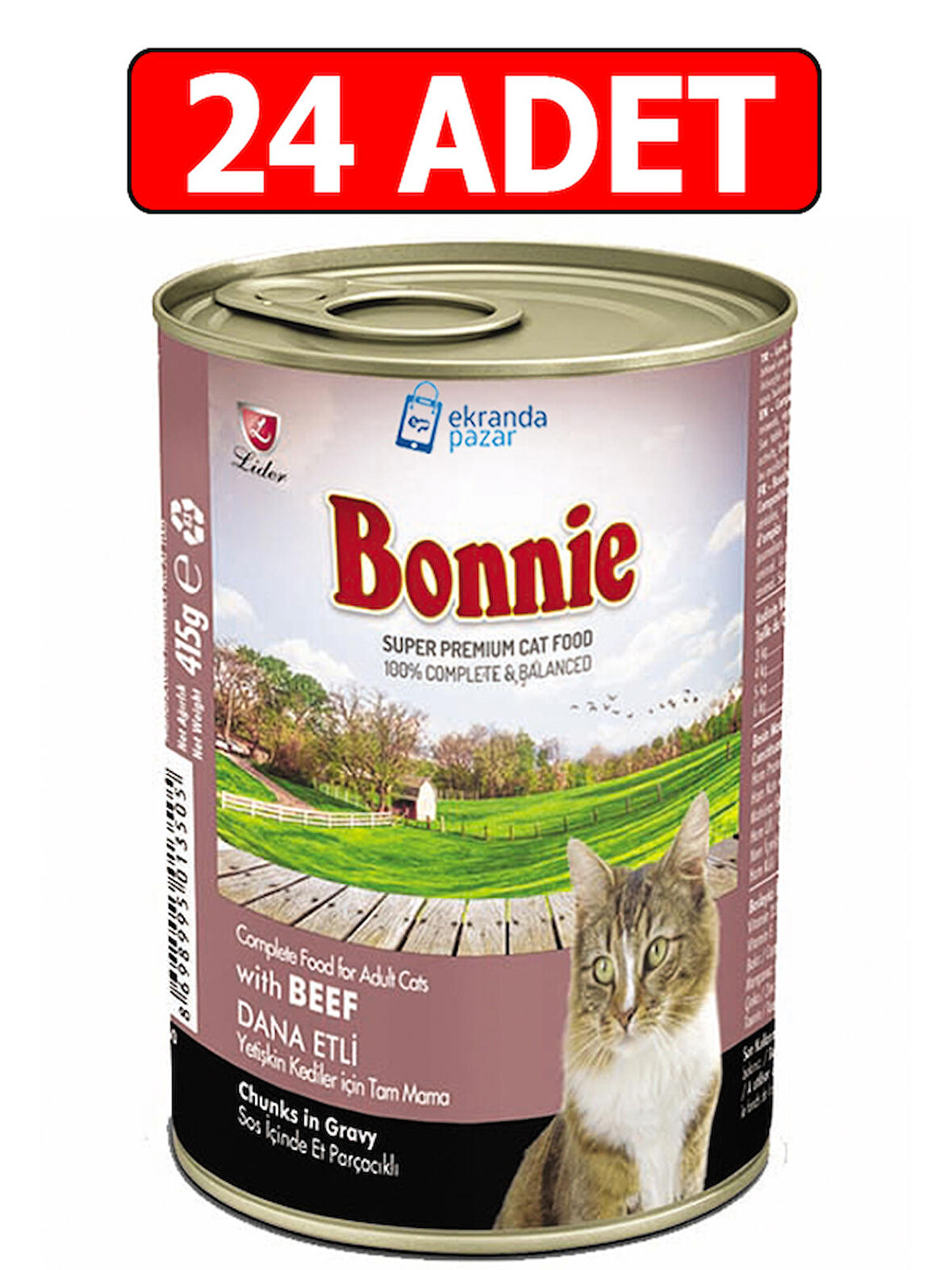 Bonnie dana etli kedi konservesi 24adet 415gr sığır etli kedi yaş mama beef