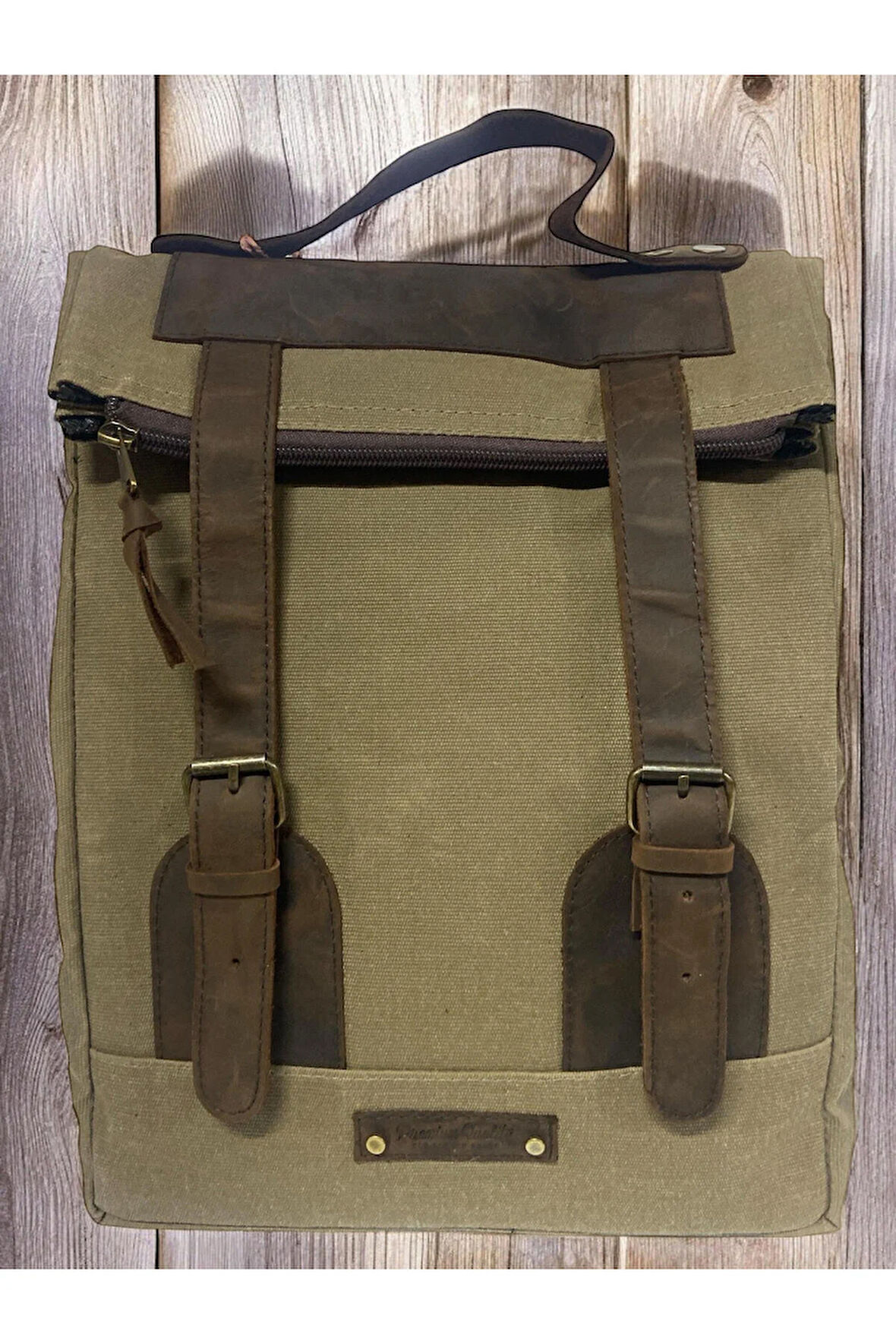 Vintage Salaş Kanvas Deri Su Geçirmez Design Unisex Gezi Okul Seyahat Kamp Sırt Çantası 28x37cm