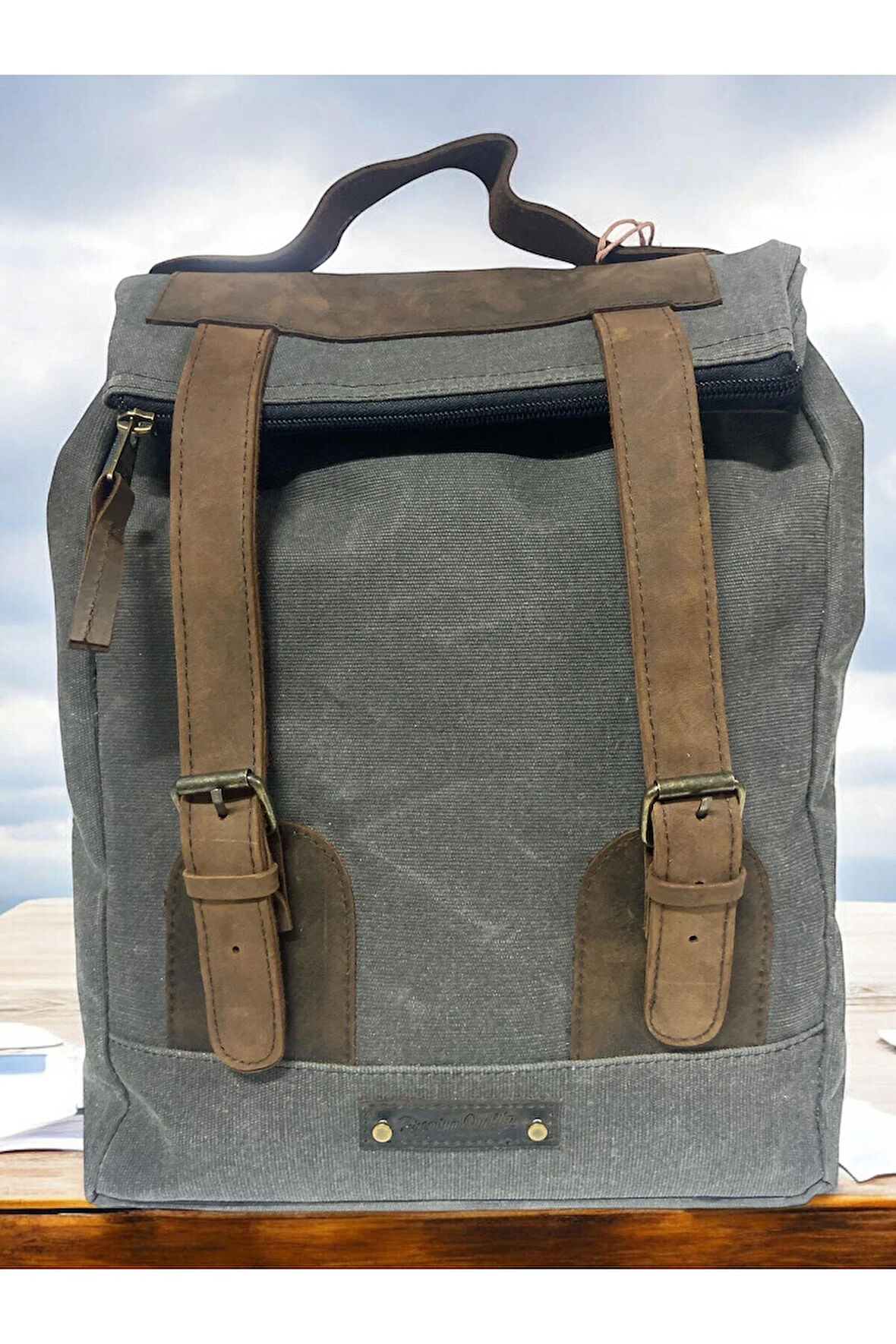 Vintage Salaş Kanvas Deri Su Geçirmez Design Unisex Gezi Okul Seyahat Kamp Sırt Çantası 28x37cm