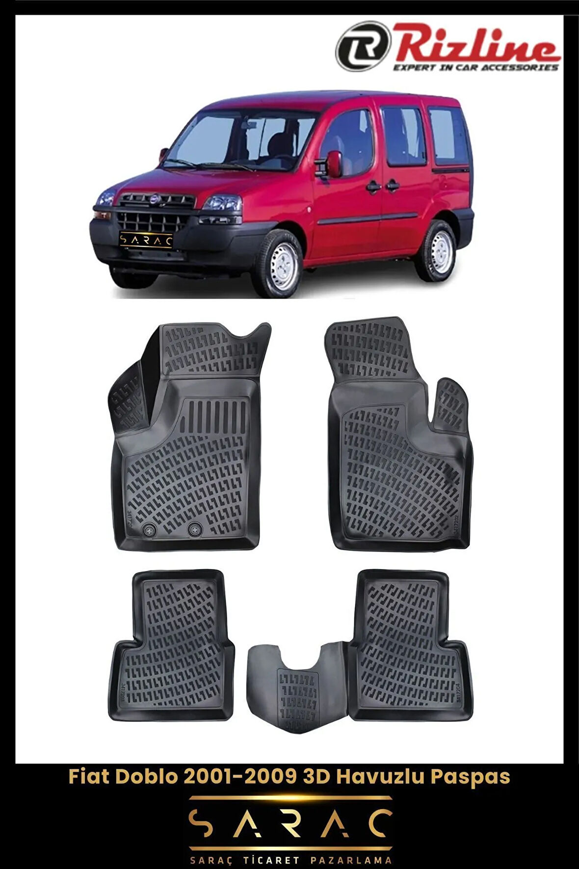 Rizline Fiat Doblo 2008 Model 3D Havuzlu Paspas