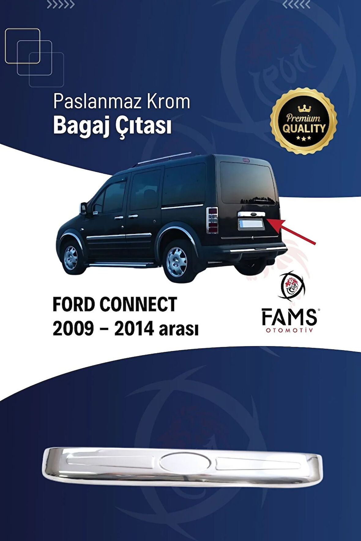 Ford Connect Uyumlu Krom Bagaj Çıtası 2009-2014 P. Çelik