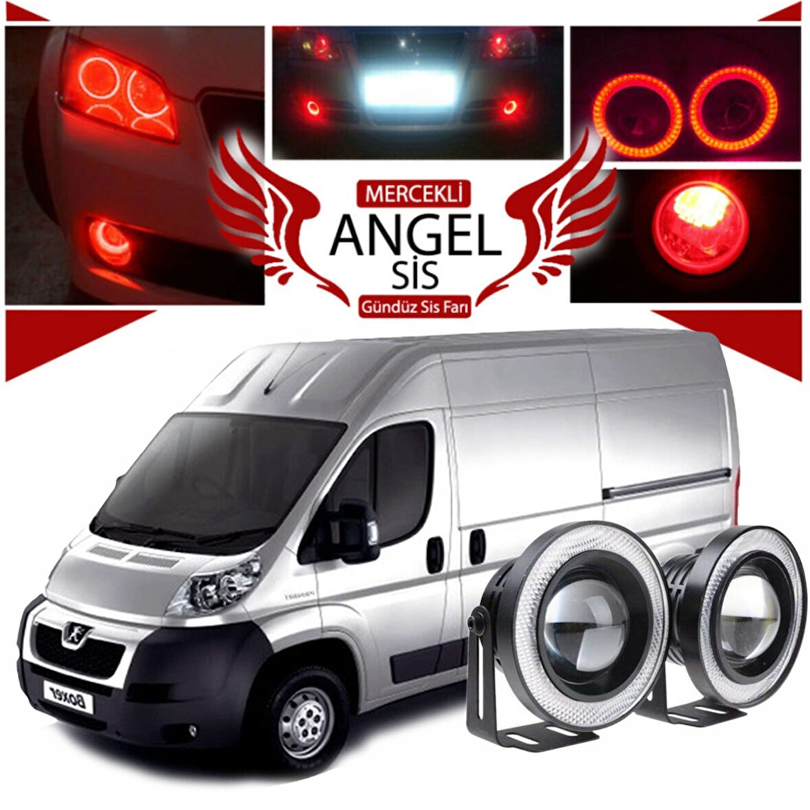 Peugeot Boxer Uyumlu, Universal Mercekli Led Angel Sis Farı, 76mm Kırmızı Renk