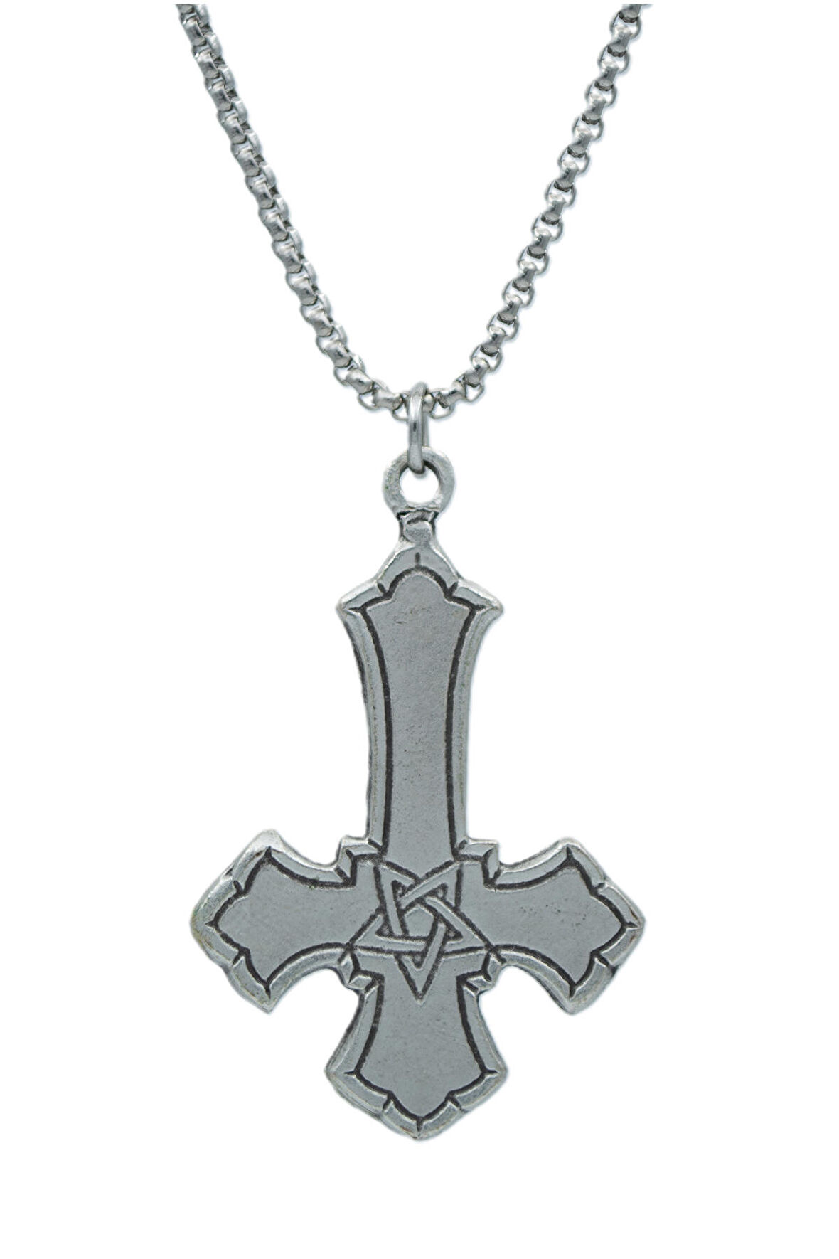 Ters Haç Örme Zincir Kolye - Gümüş Kaplama - Erkek Kadın Kolye - No:1456