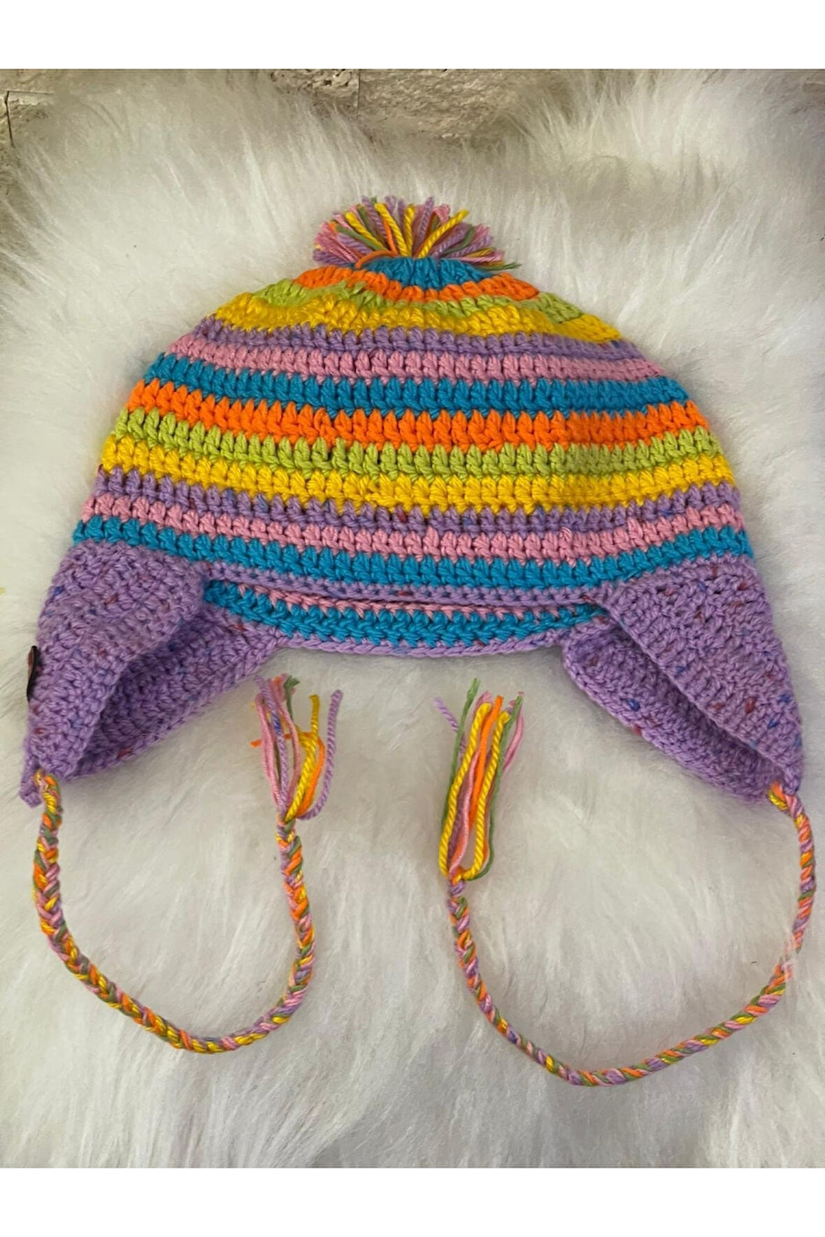 RENKLİ ÖRGÜ PÜSKÜLLÜ ÇOCUK BERE 