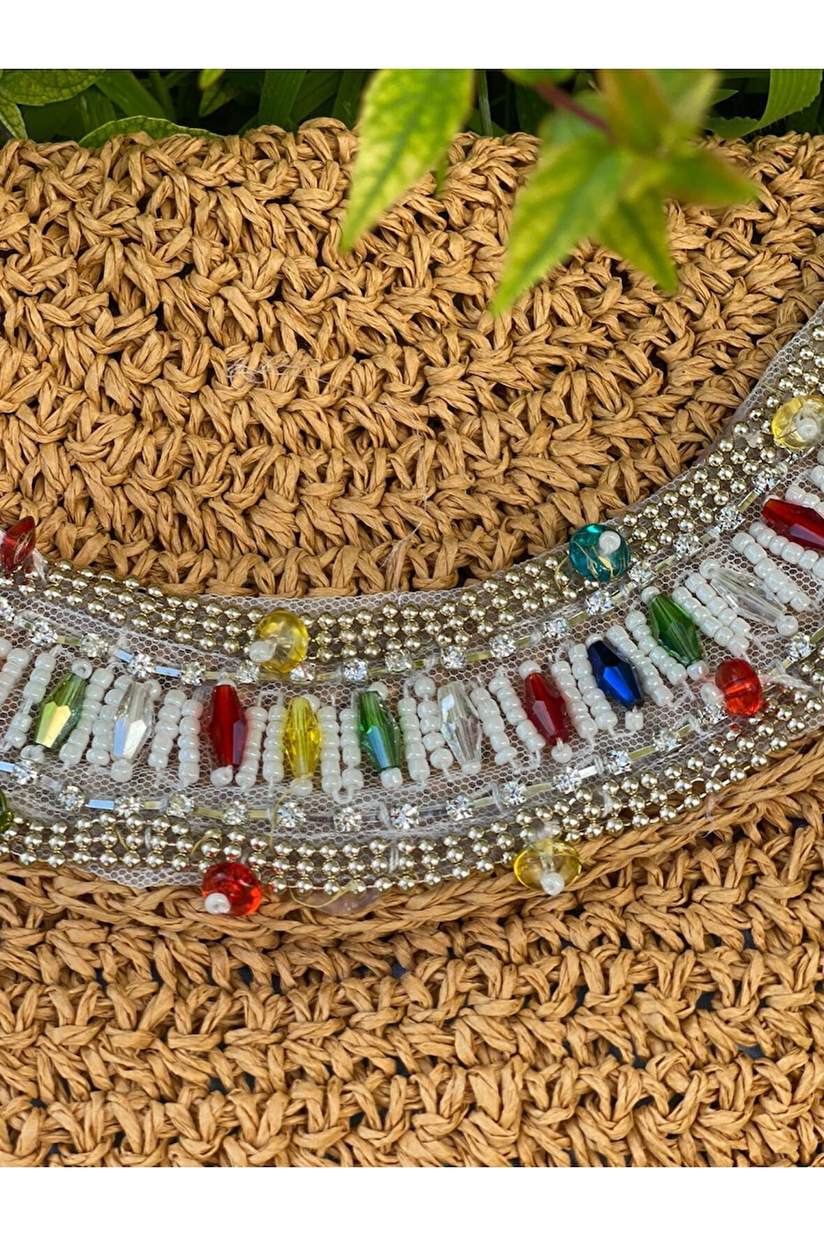 EL ÖRGÜSÜ İNCİ VE BONCUK TAŞLI ASKILI TASARIM KAĞIT İP PORTFOY CLUTCH  ÇANTA 27X21