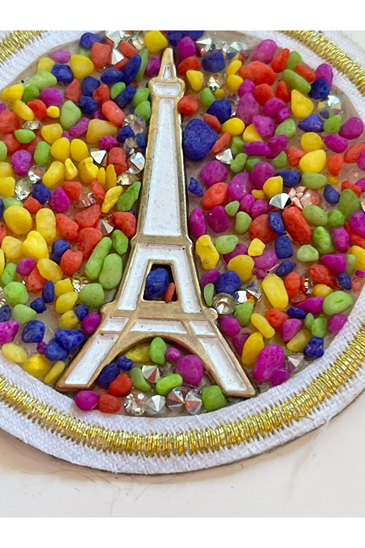 7X7 CM EYFEL KULESİ RENKLİ TAŞLI  ÜTÜ İLE YAPIŞAN  APLİKE YAMA ARMA