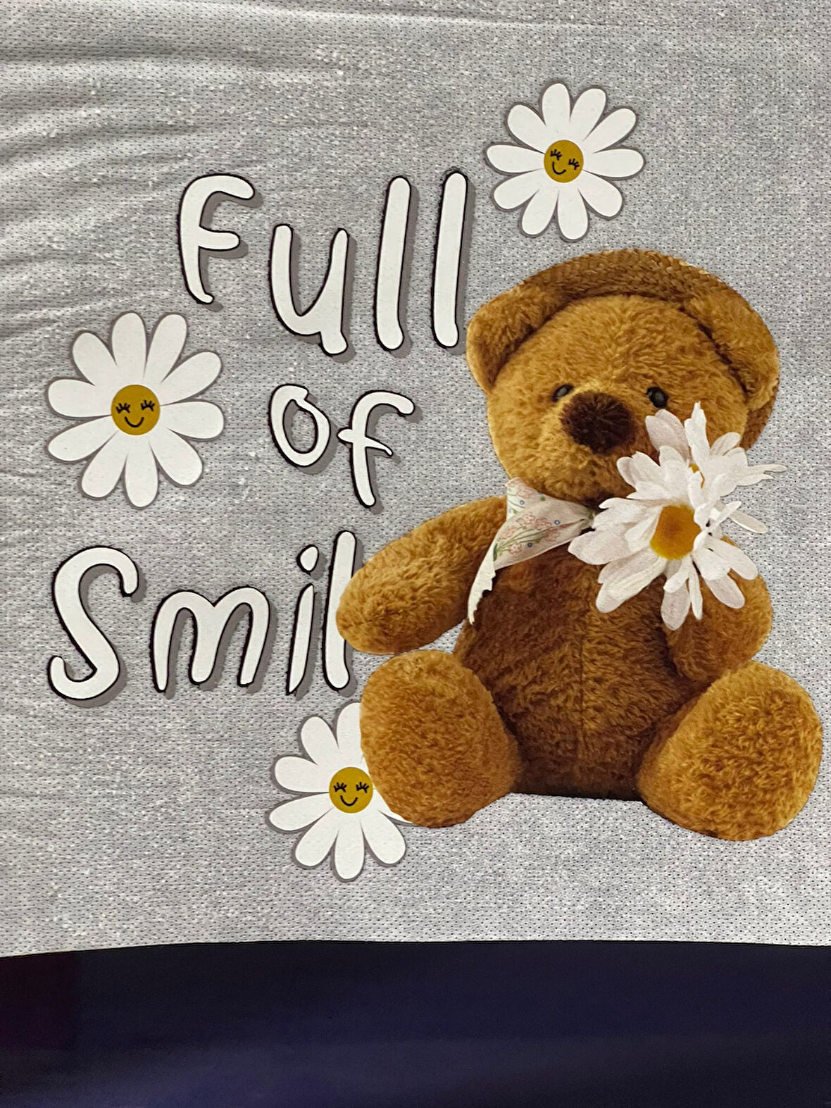 16X15 CM ÜTÜ İLE YAPIŞAN PAPATYA AYI YAZILI APLİKE TİŞÖRT BASKI 1. KALİTE YAMA DİKİŞ HOBİ