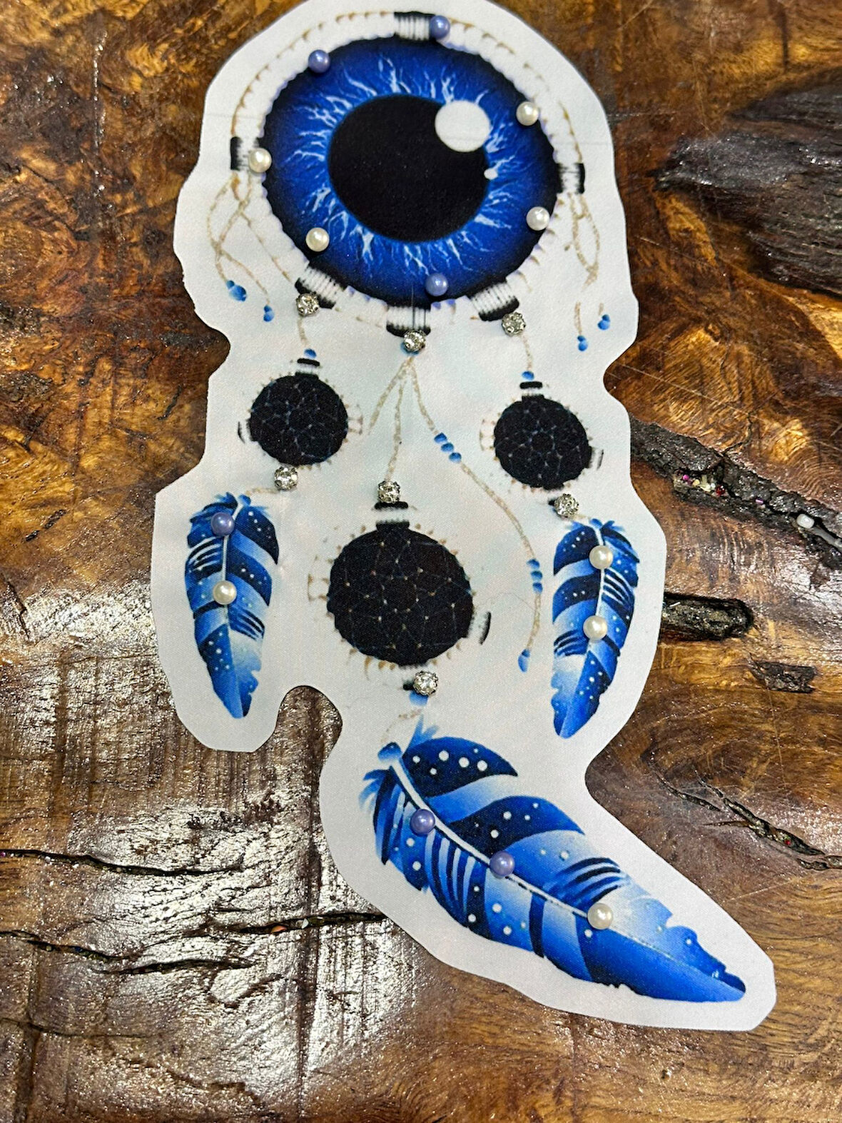 28X13 CM ZİRKON TAŞLI NAZAR BONCUKLU MANDALA ETNİK ARMA DİKİŞ APLİKE