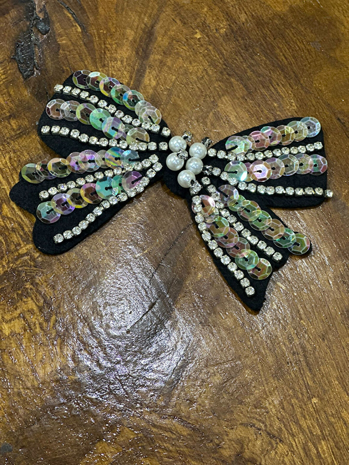 PUL PAYETLİ ZİRKON TAŞLI BONCUKLU FİYONK DİKİŞ GİYİM APLİKE  14X10 CM