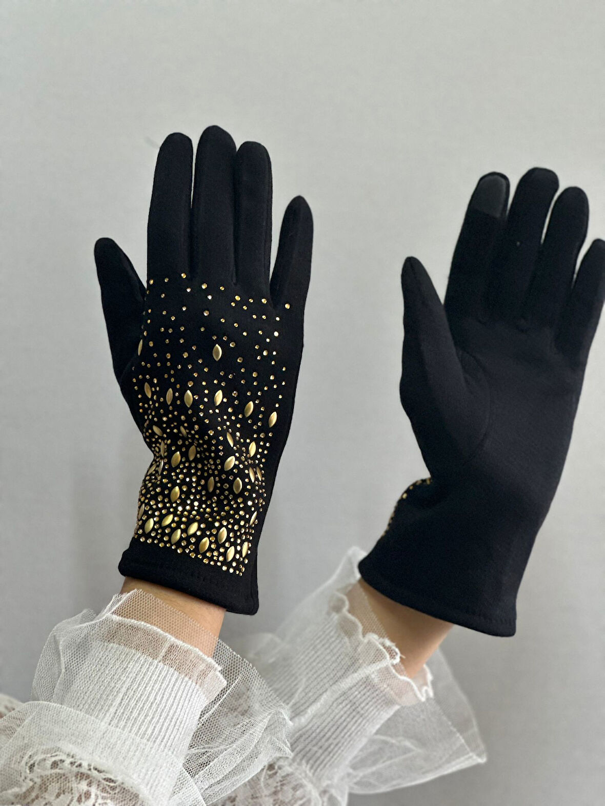 DOKUNMATİK PARMAK SU DAMLASI TAŞ İŞLEME KAŞMİR KADIN ELDİVEN STANDART