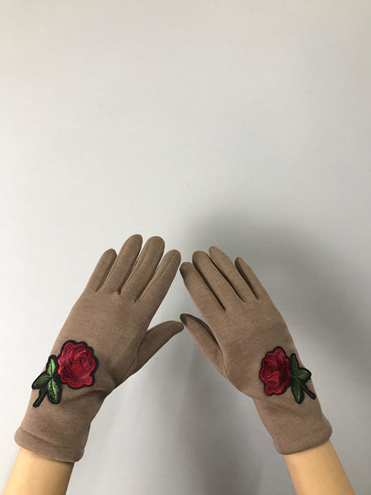 KAŞMİŞ NAKIŞ İŞLEME ÇİÇEKLİ DOKUNMATİK PARMAK KADIN ELDİVEN