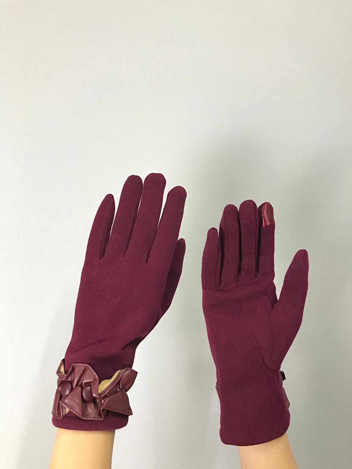 DERİ FIRFIR DETAYLI KAŞMİŞ KADIN ELDİVEN DOKUNMATİK PARMAK