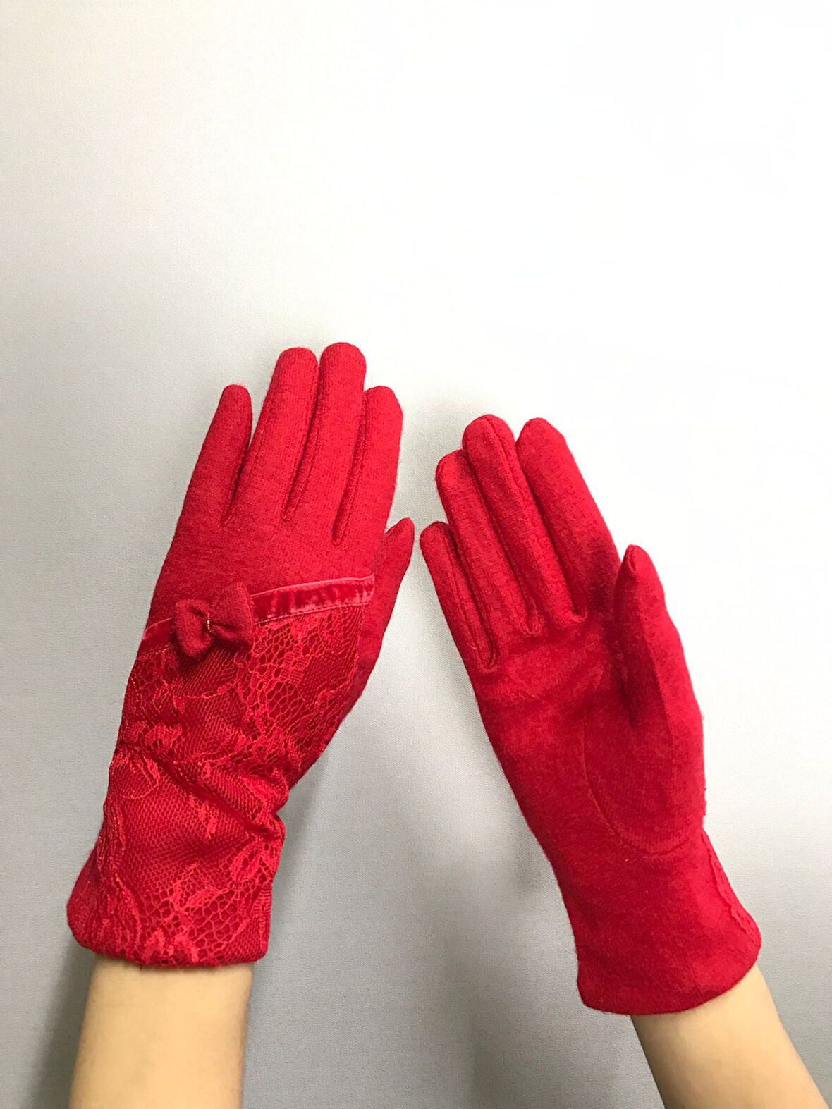KIRMIZI DANTELLİ KAŞMİR KADIN ELDİVEN