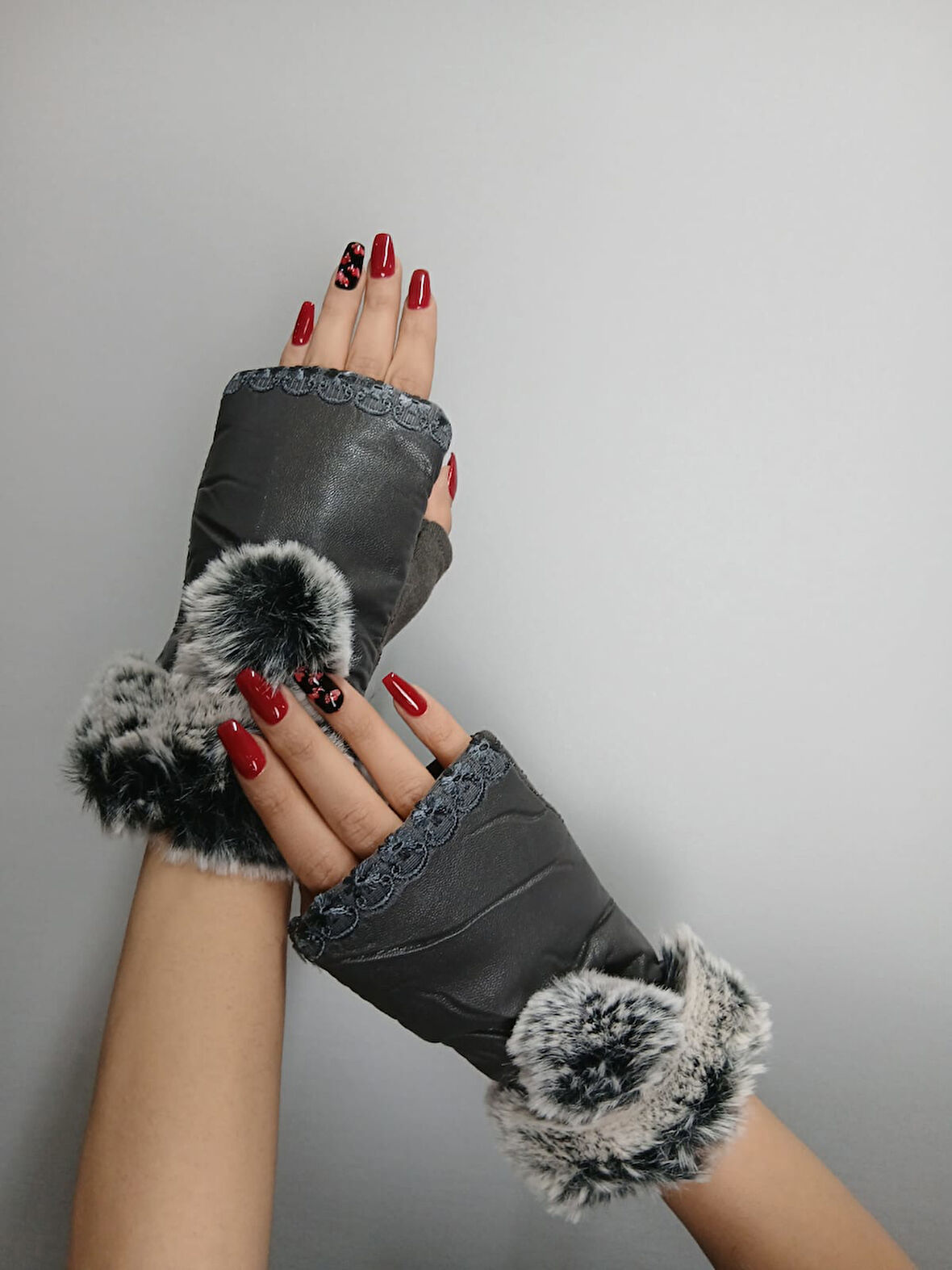 POBPON KÜRKLÜ SUNİ DERİ PARMAKSIZ KADIN ELDİVEN