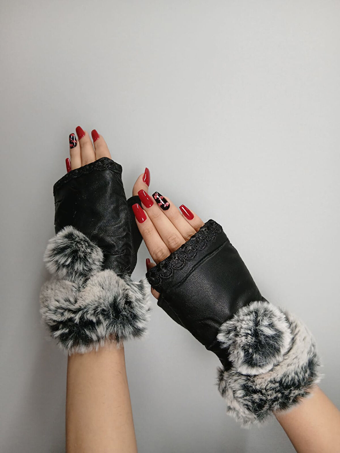 POBPON KÜRKLÜ SUNİ DERİ PARMAKSIZ KADIN ELDİVEN