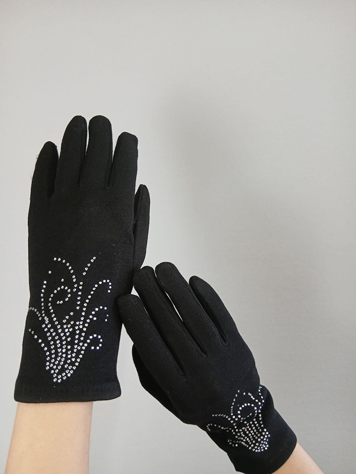 KAŞMİR TAŞ İŞLEME KADIN SİYAH ELDİVEN DOKUNMATİK PARMAK