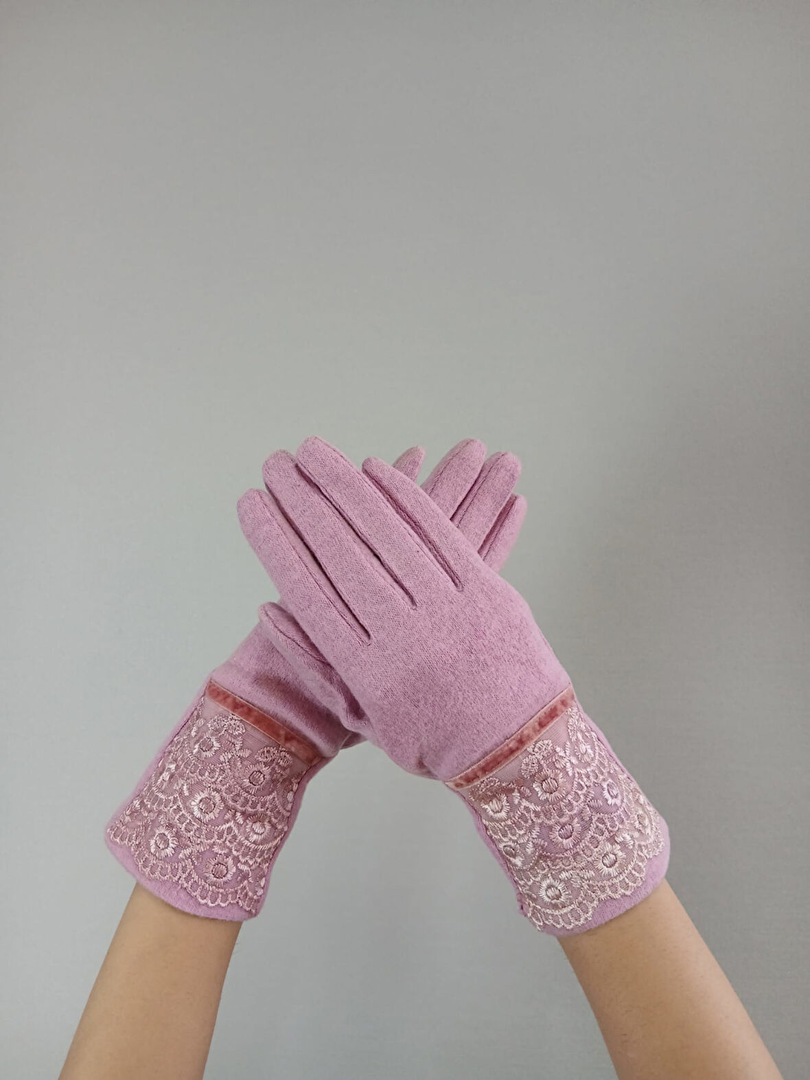 PEMBE DANTELLİ KAŞMİR KADIN ELDİVEN