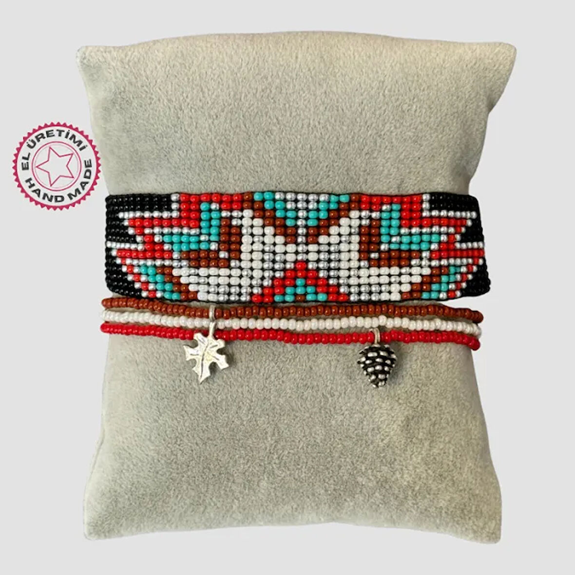 Uretti - Elif 7201  El Yapımı 16cm Kum Boncuk  Bileklik- Siyah