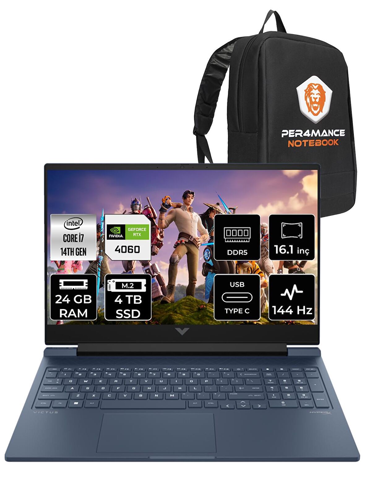 HP VİCTUS 16 i7 14700HX 24GB 4TB SSD RTX4060/8GB 144HZ 16.1'' FHD FDOS 9J205EA & PER4 ÇANTA