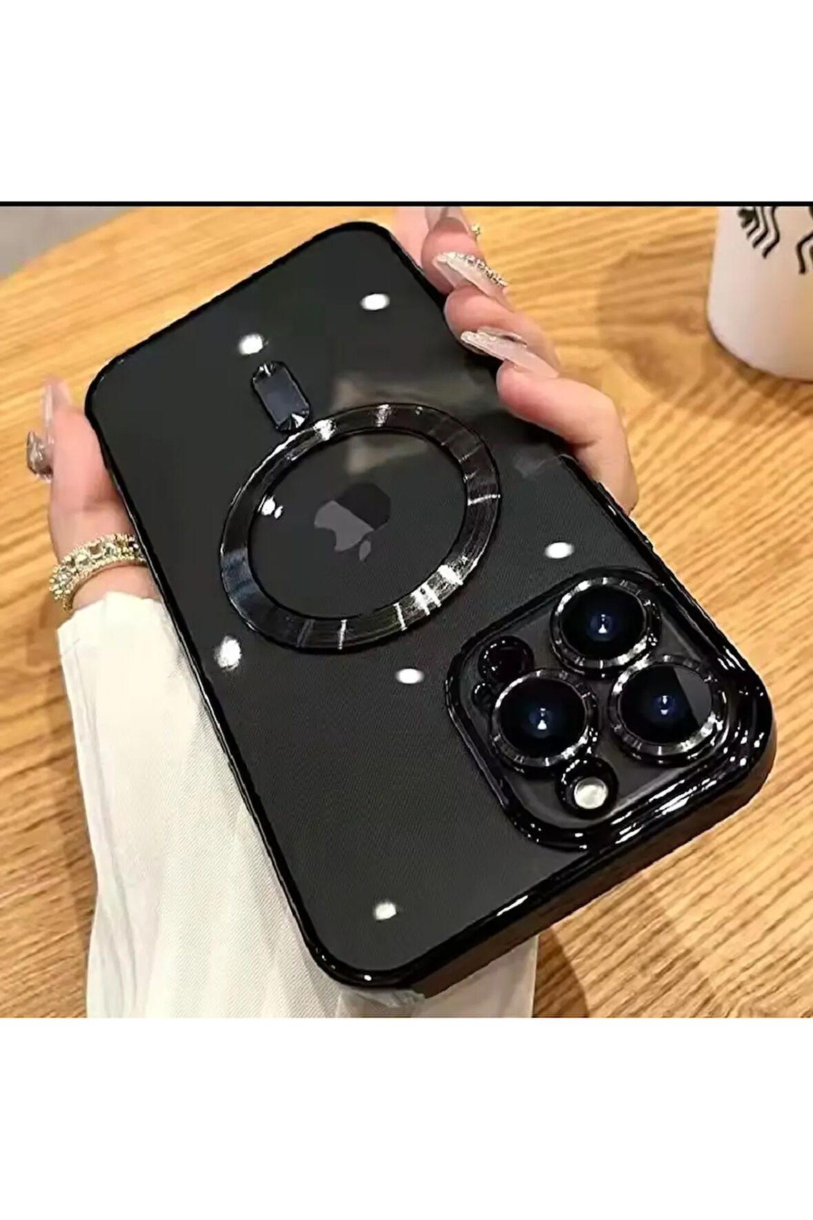 İPHONE 13 PRO UYUMLU OMEGA MAGSAFE SERT KILIF KAMERA LENS KISMI AÇIK ŞEFFAF KENAR SİYAH