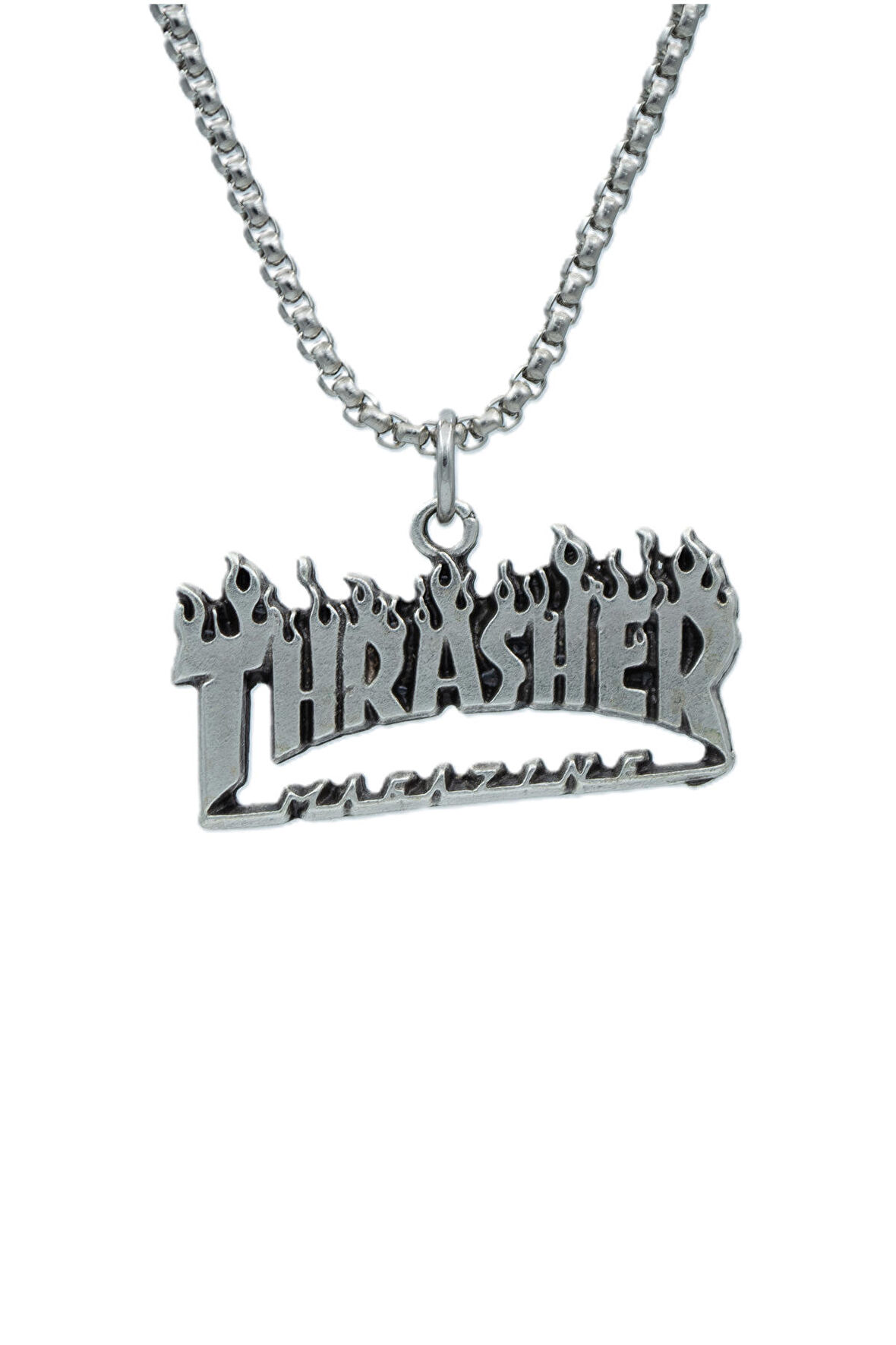 Thrasher Magazine Örme Zincir Kolye - Gümüş Kaplama - Erkek Kadın Kolye - No:1459