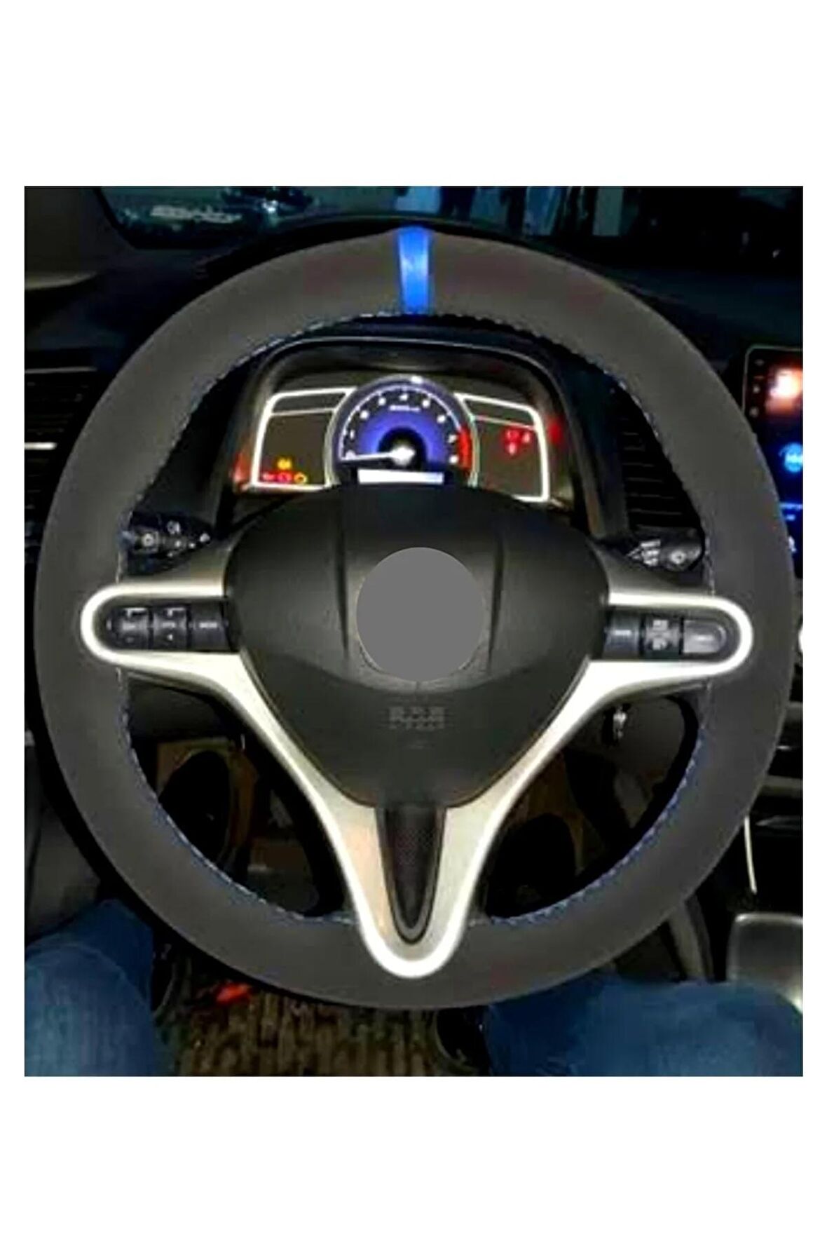 Honda Cıvıc 2012-2015 Direksiyon Kılıf Dikmeli Alcantara Nubuk Mavi Yüzüklü