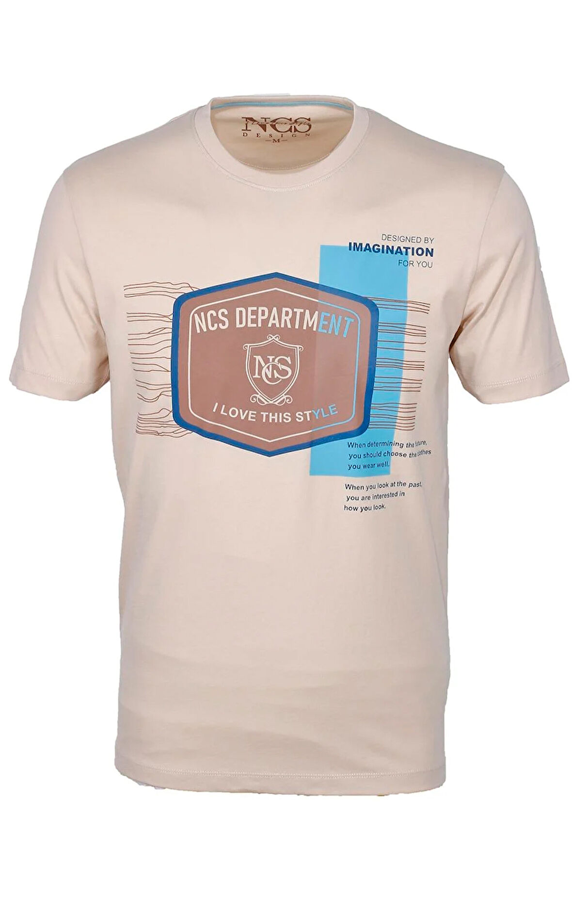 Erkek Tişört Bisiklet Yaka Bej %100 Pamuk Slim Fit Baskılı T-shirt NCS JEANS 1216