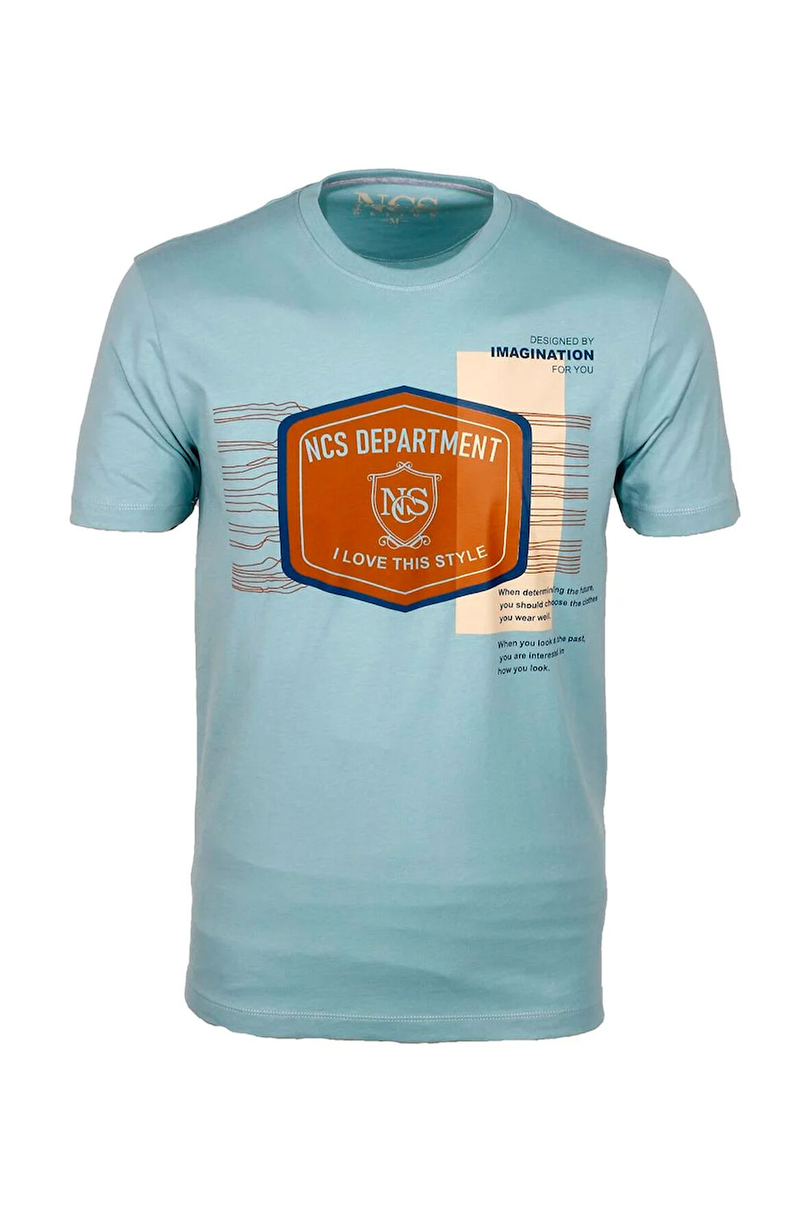 Erkek Tişört Bisiklet Yaka Mavi %100 Pamuk Slim Fit Baskılı T-shirt NCS JEANS 1216