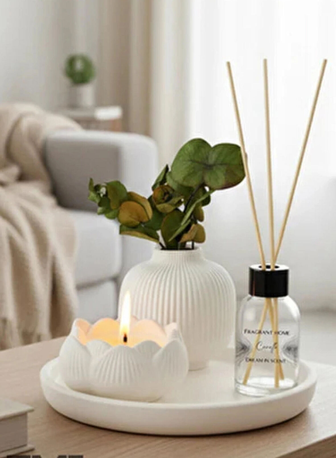 Dekoratif Tepside 5 Li Set Vazo Vanilya Kokulu Mum