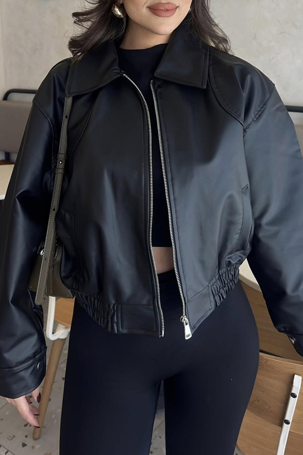 Prifaldi Paris Oversize Bomber Deri Ceket Siyah