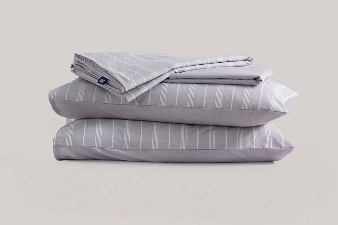 Sleeptown Keten Görünümlü Armürlü Pamuk Nevresim Takımı Gri-Bej / 160x220 Tek Kişilik-200x220 Çift Kişilik