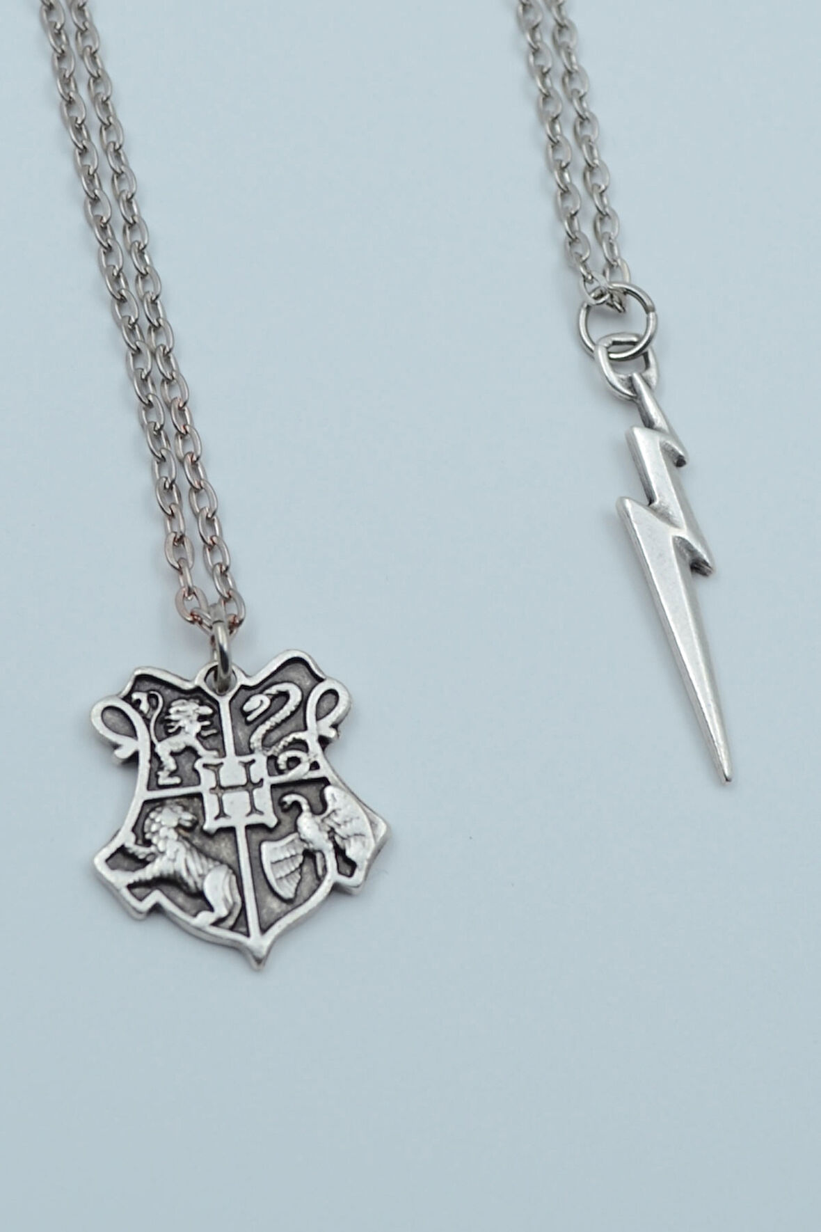 2'li Harry Potter Hogwarts Sembol Şimşek İzi Gümüş Kaplama Kolye Seti