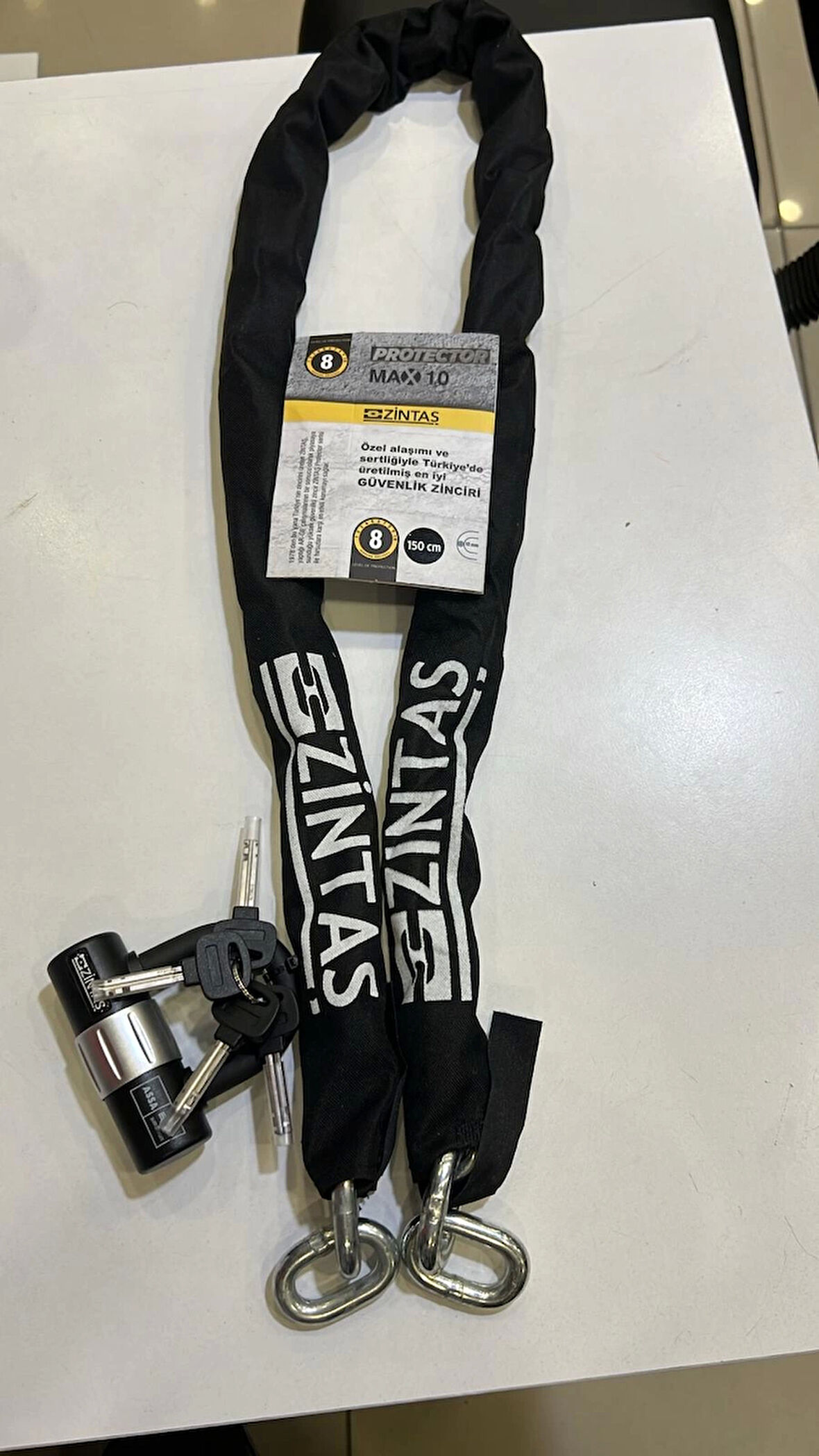 Kilit Zintaş MAX10 200cm x 10mm Motosiklet Kesilmez Zincir