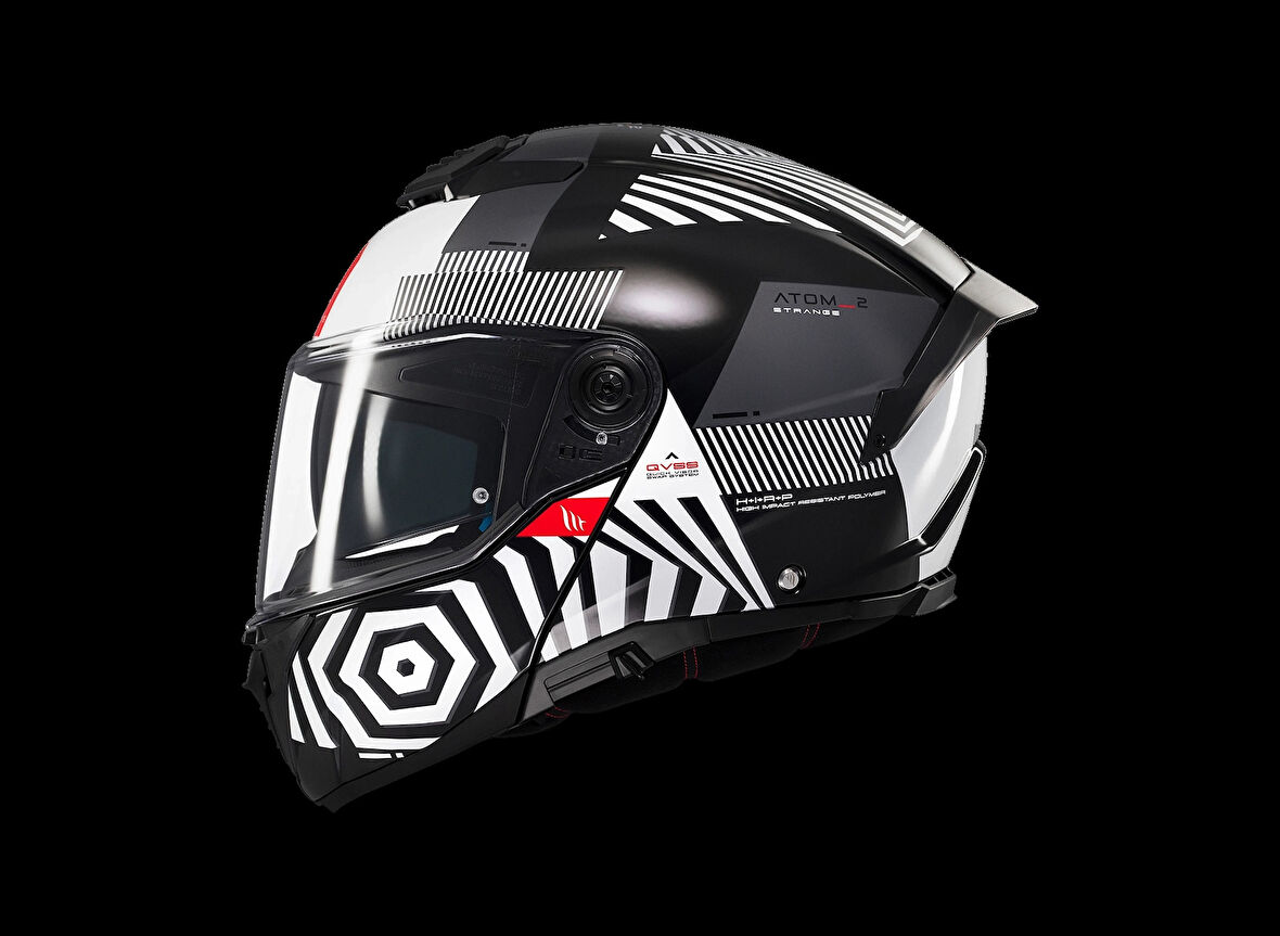 KASK MT ATOM 2 STRANGE B2 ÇENE AÇILIR SİYAH/BEYAZ