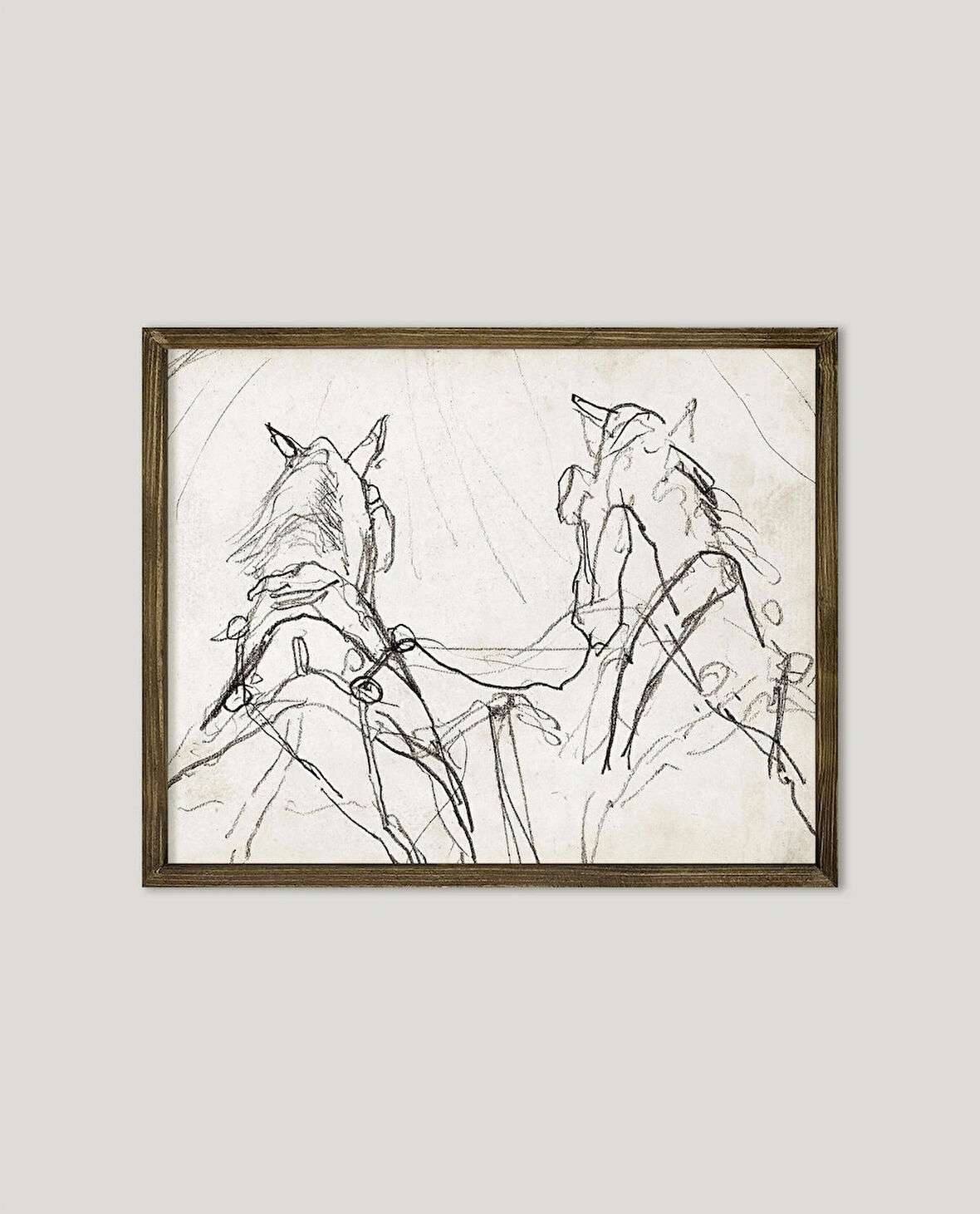 Karakalem Atlar Çerçeveli Poster