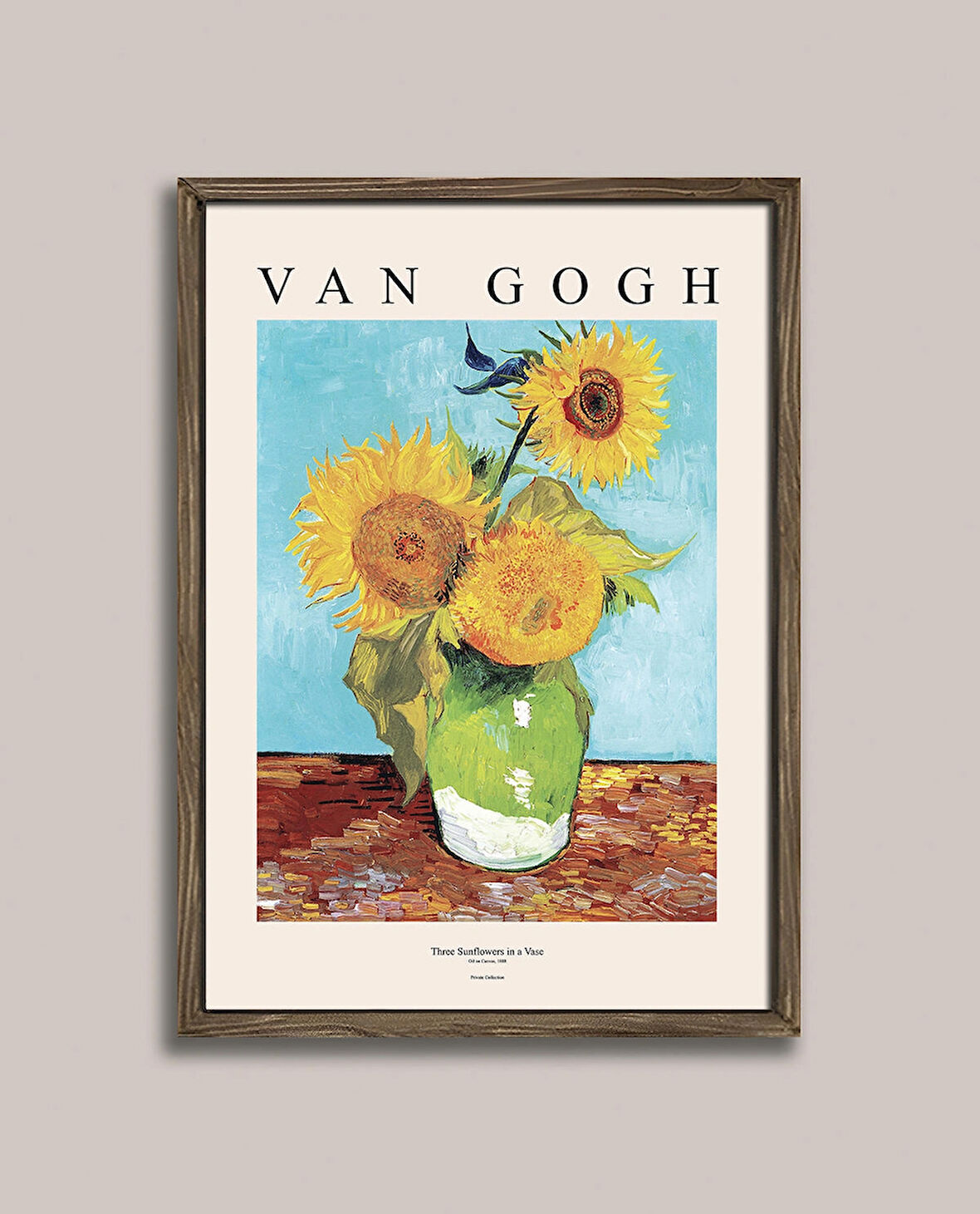Van Gogh - Vazodaki 3 Ayçiçeği Ahşap Çerçeveli Tablo