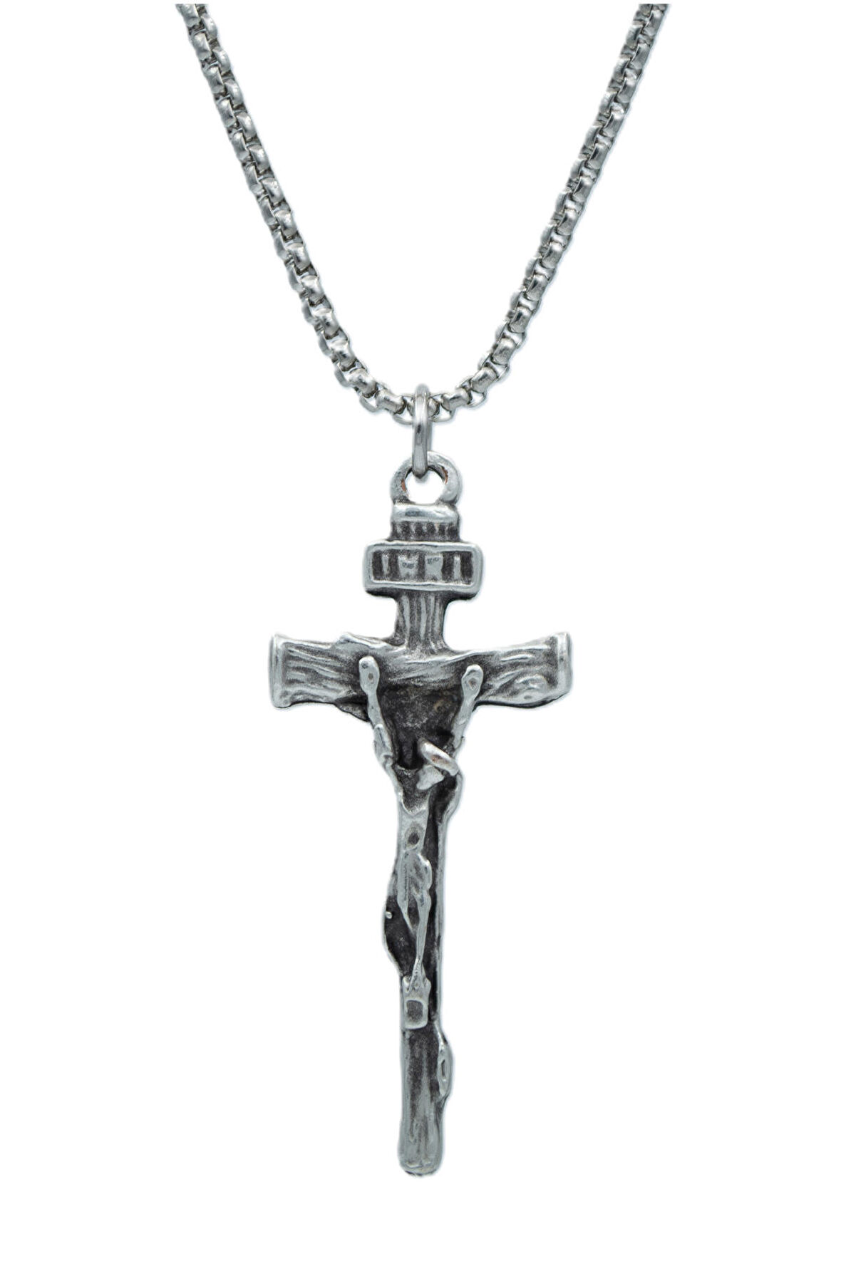 Hz. İsa Haç Örme Zincir Kolye - Gümüş Kaplama - Erkek Kadın Kolye - No:1467