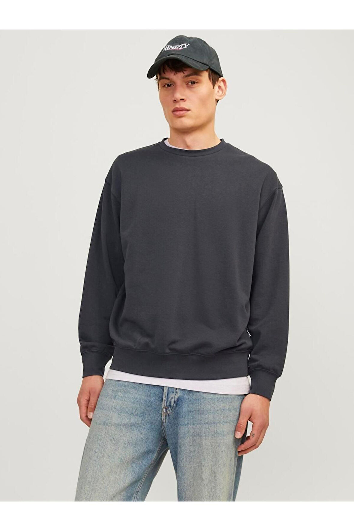 Erkek Bisiklet Yaka Düz Renk Sweatshirt 12257853