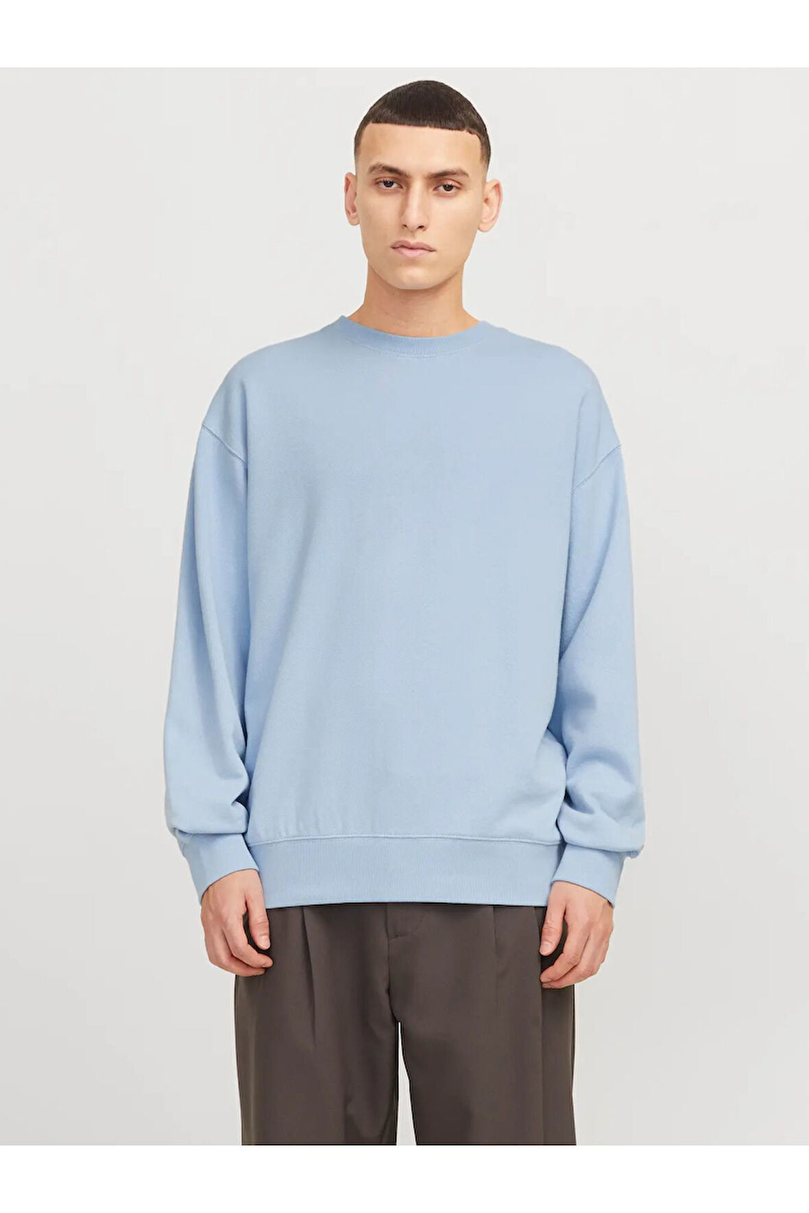 Erkek Bisiklet Yaka Düz Renk Sweatshirt 12257853