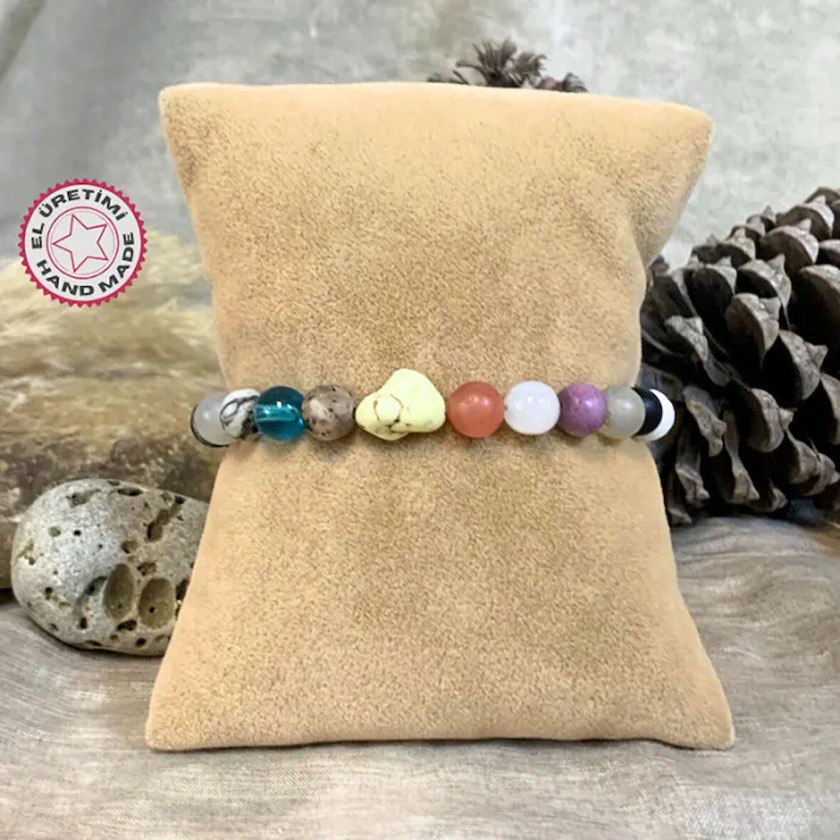 Uretti - Tuğba 6667 - El Yapımı Doğal Taş Karışık Çakra Bileklik