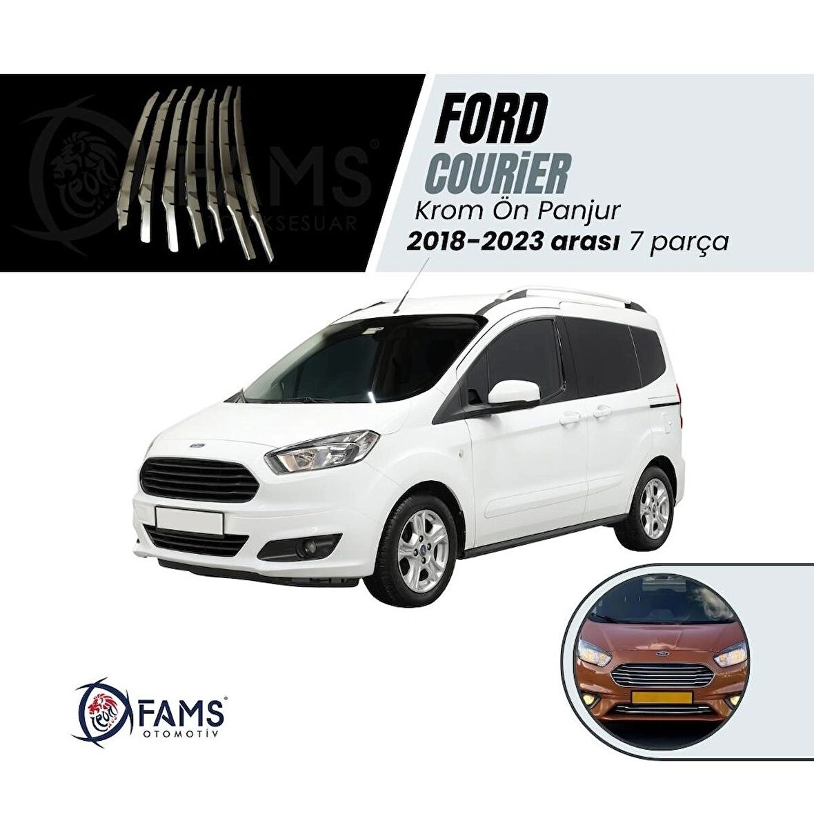 Ford Courier Krom Ön Panjur 7 Parça 2018-2023 Paslanmaz Çelik