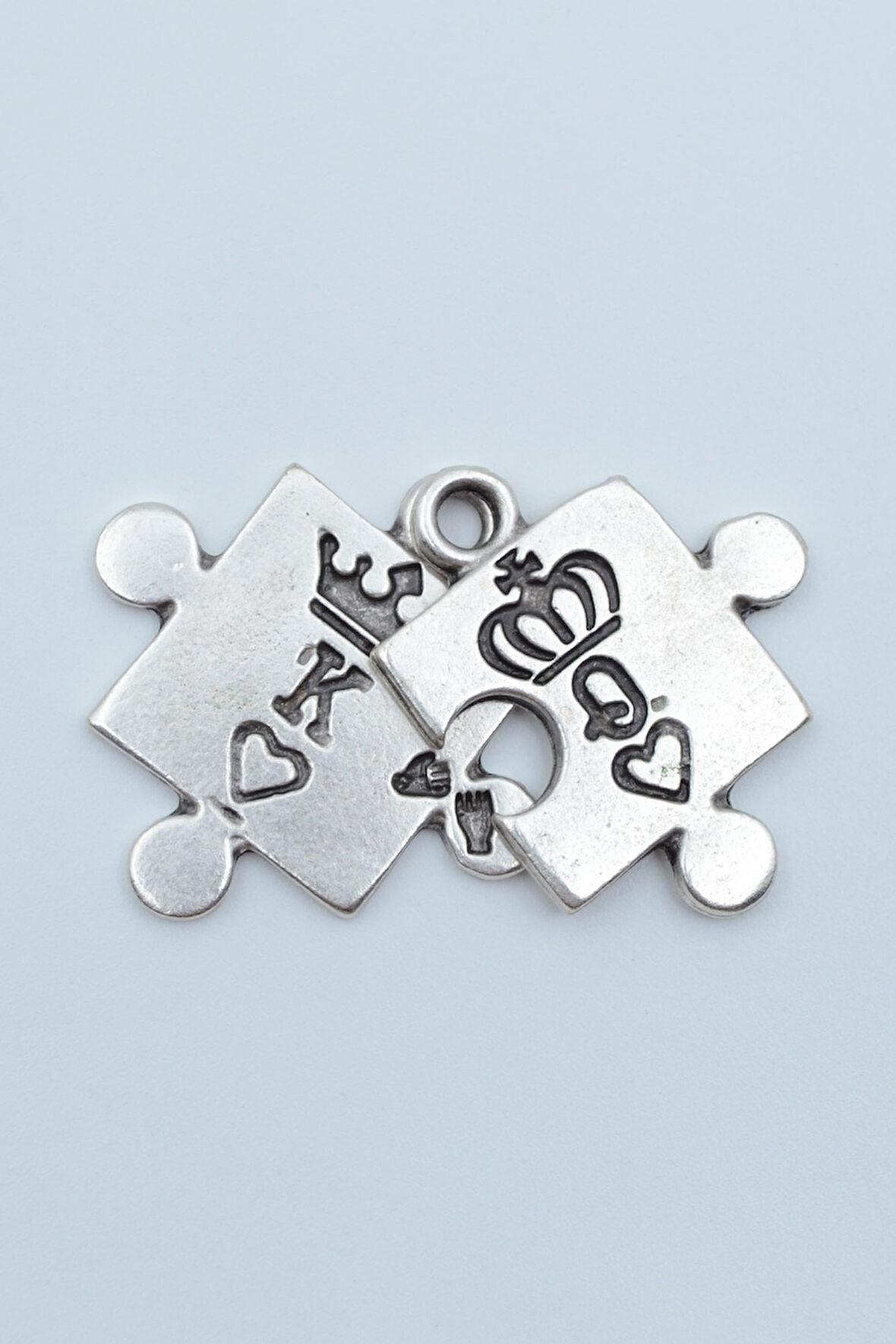 Puzzle - Queen - King - Sevgili Gümüş Kaplama Kolye Ucu