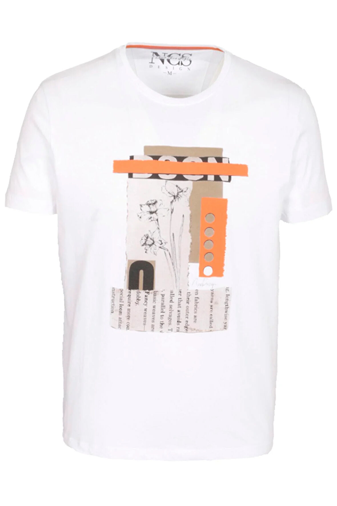 Erkek Tişört Bisiklet Yaka Beyaz %100 Pamuk Slim Fit Baskılı T-shirt NCS JEANS 1228