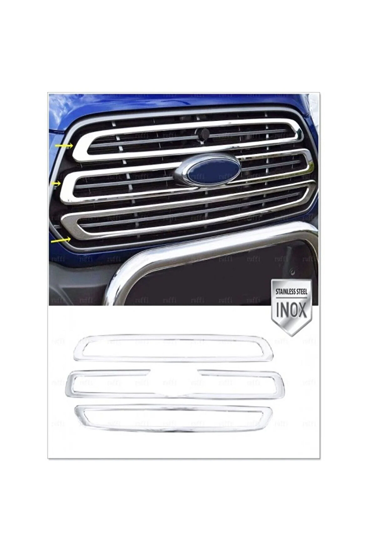 Ford Transit Krom Ön Panjur 3 Parça 2013-2019 Paslanmaz Çelik