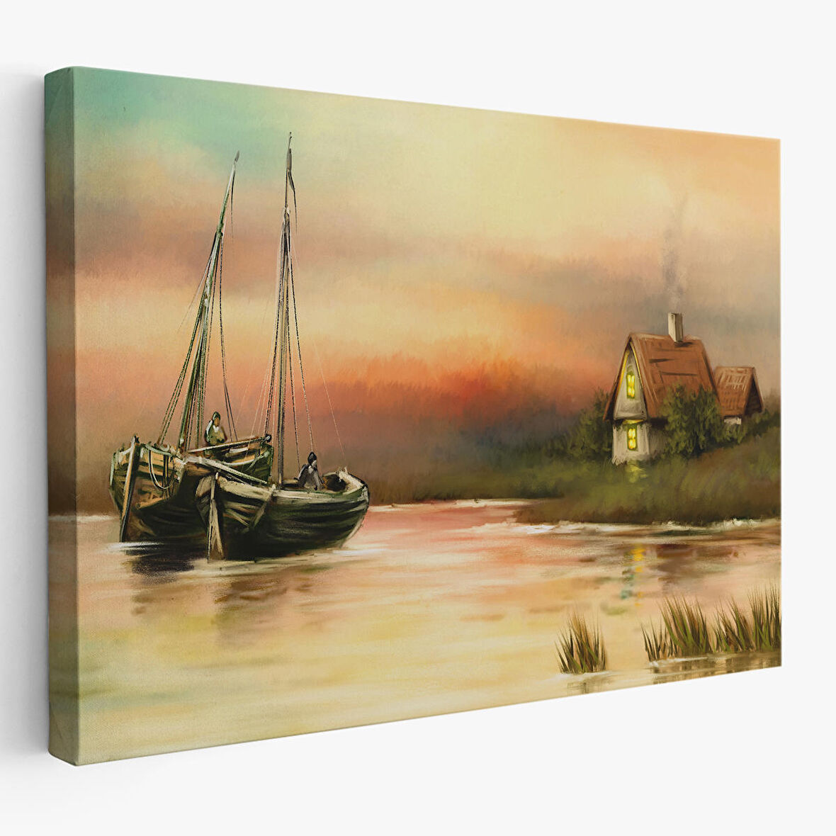 Harita Sepeti Rusya Köy Balıkçıları Manzara Duvar Tablosu-1229