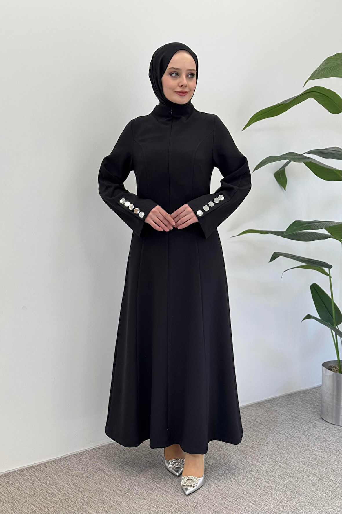 Puane Kol Düğme Detay Kadın Elbise 12595