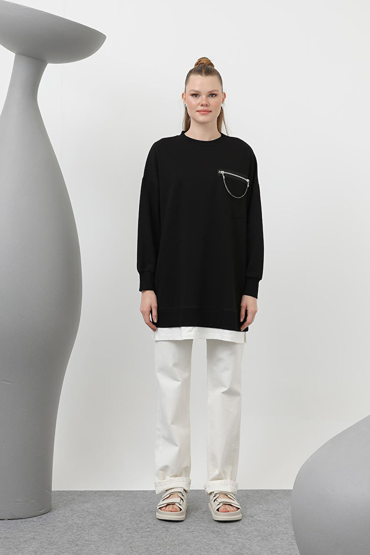 Puane Kadın Önü Çift Taraflı Süs Fermuar Detaylı Tunik 10620TUN