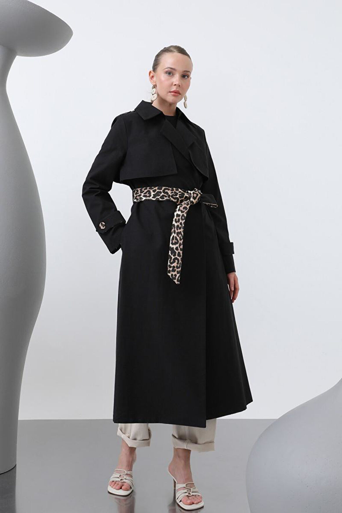 Kadın Leopar Garnili Trench 32113TRC