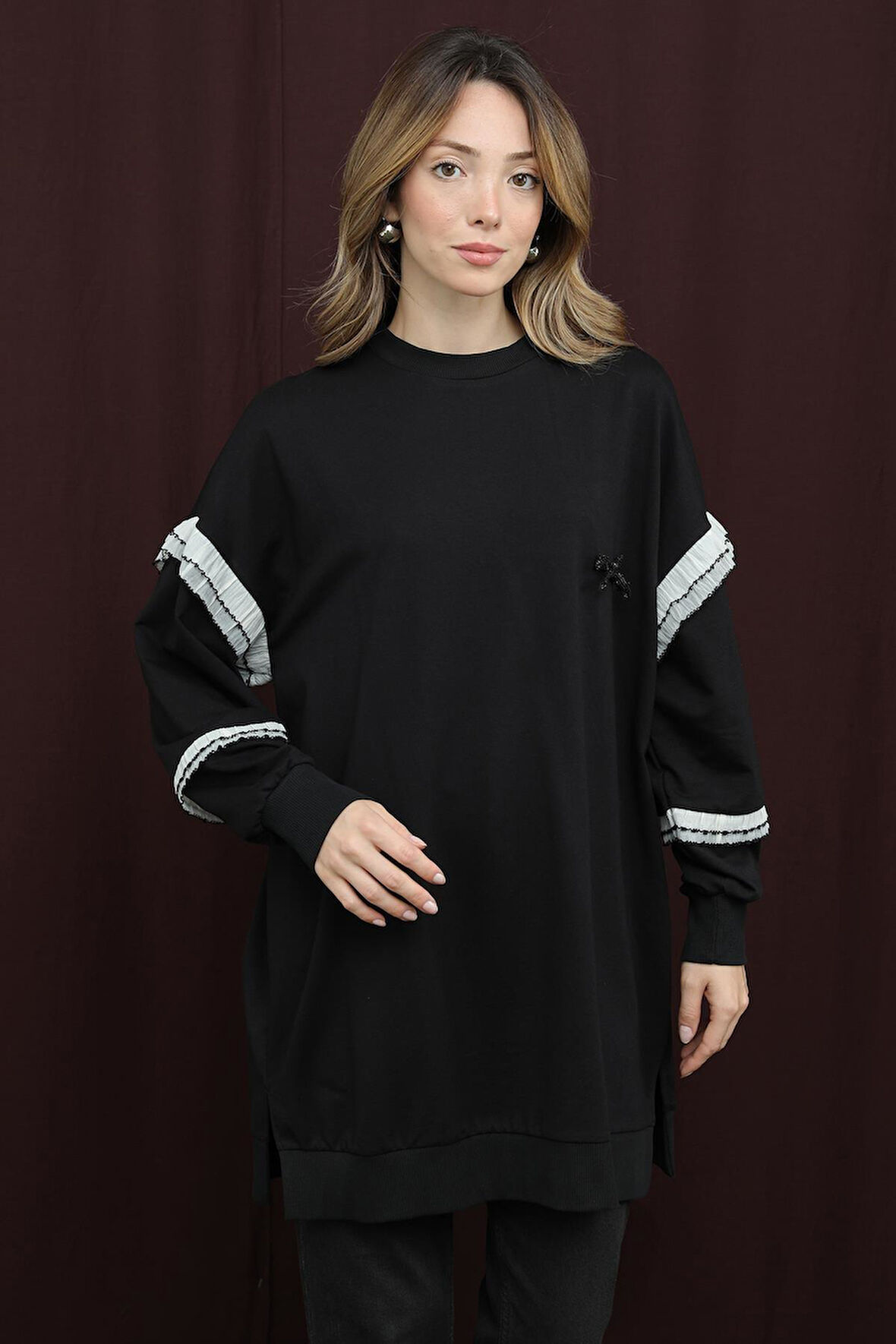 Puane Kadın Kolları Fırfır Detaylı Tunik -10718TUN