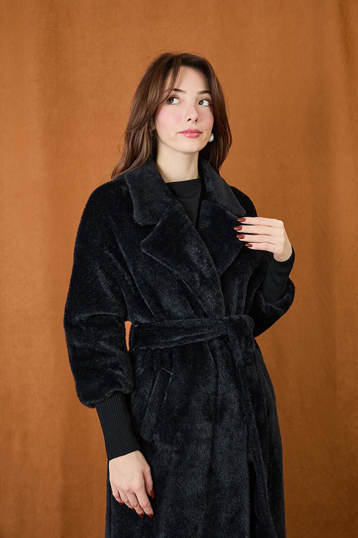 Puane Kadın Çift Yakalı Kuşaklı Angora Kaban 15229